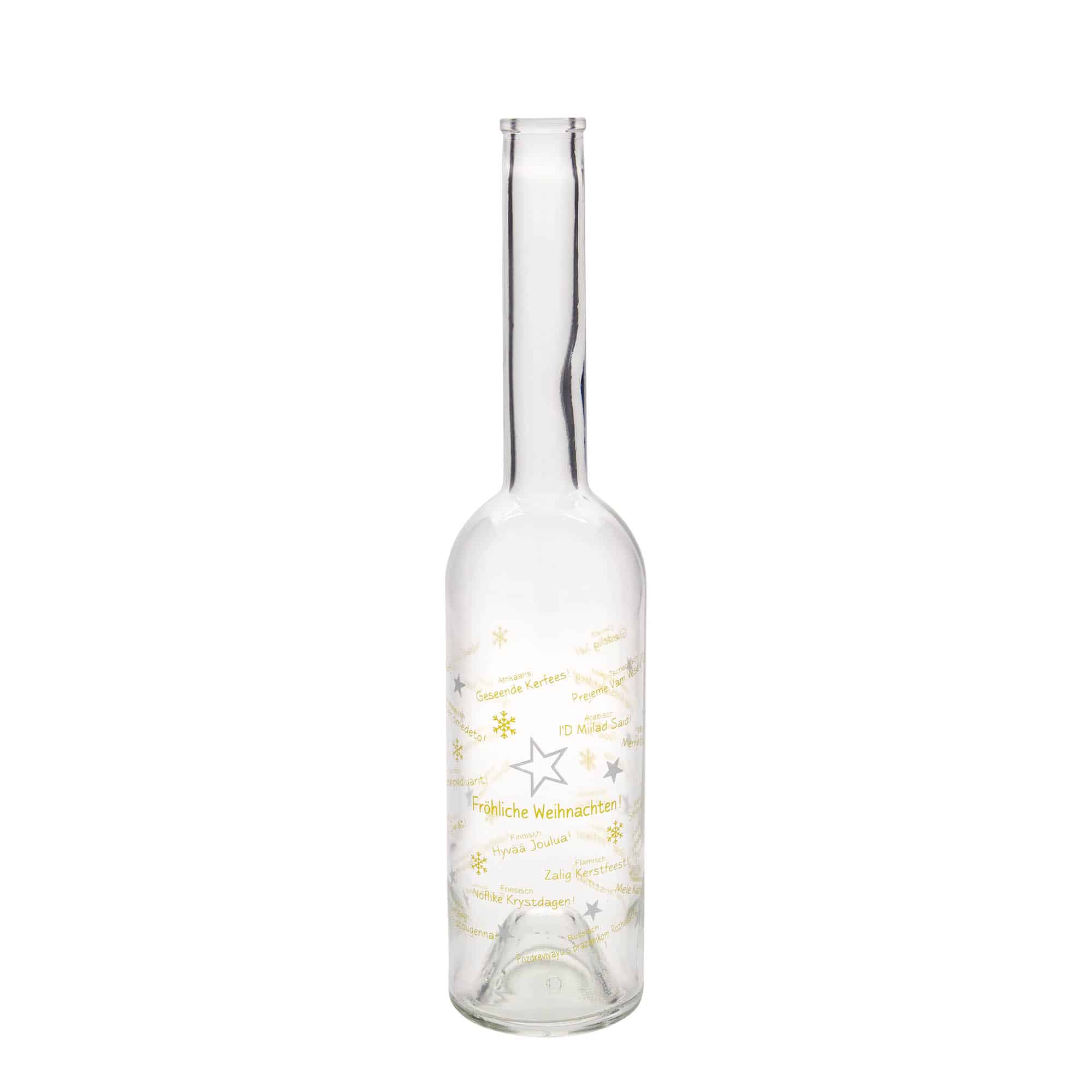 Glazen fles 'Opera', 500 ml, motief: Kerst wereldwijd, monding: kurk Glazen fles 'Opera', 500 ml, motief: Kerst wereldwijd, monding: kurk