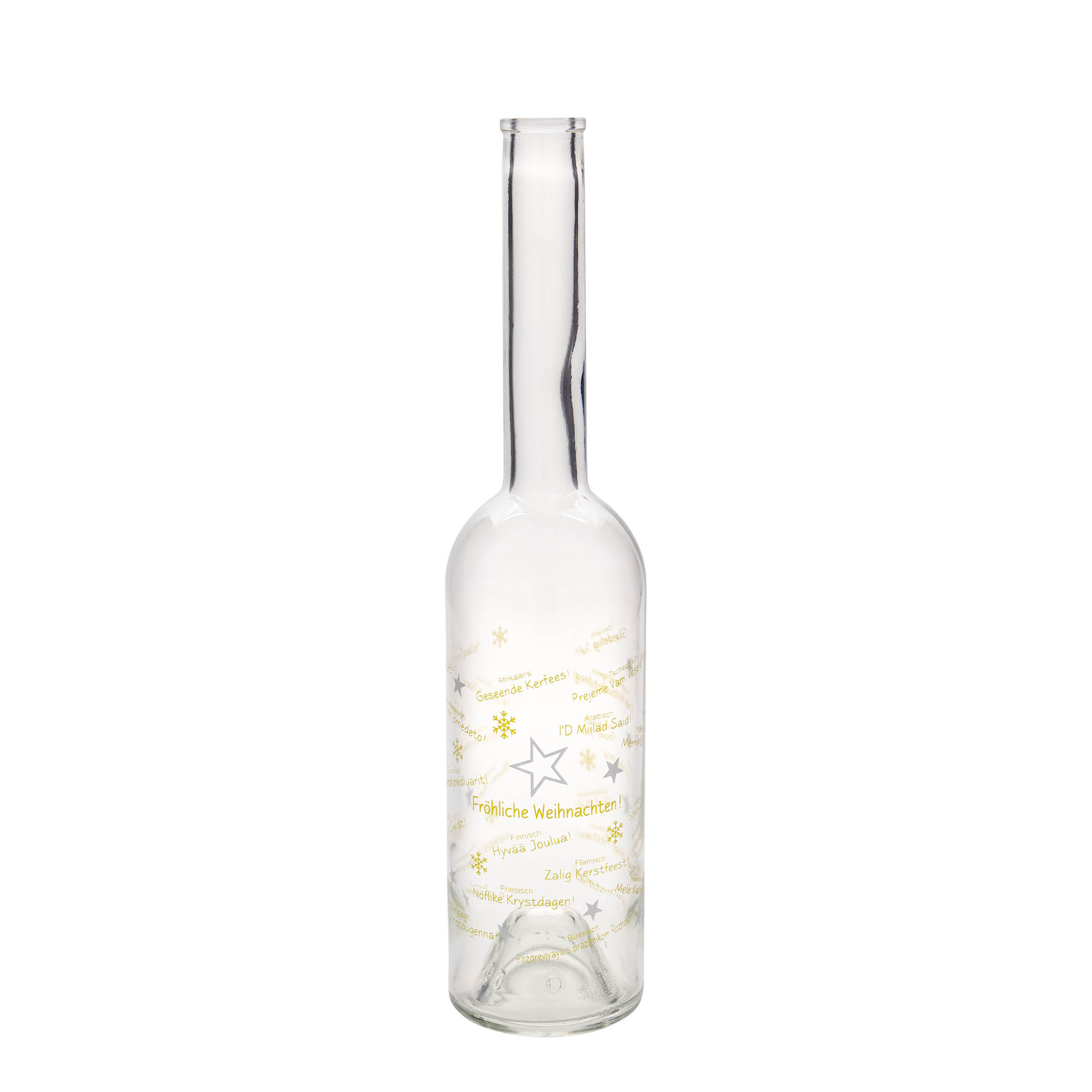 500 ml glazen fles 'Opera', motief: Kerstmis in de wereld, opening: kurk 500 ml glazen fles 'Opera', motief: Kerstmis in de wereld, opening: kurk