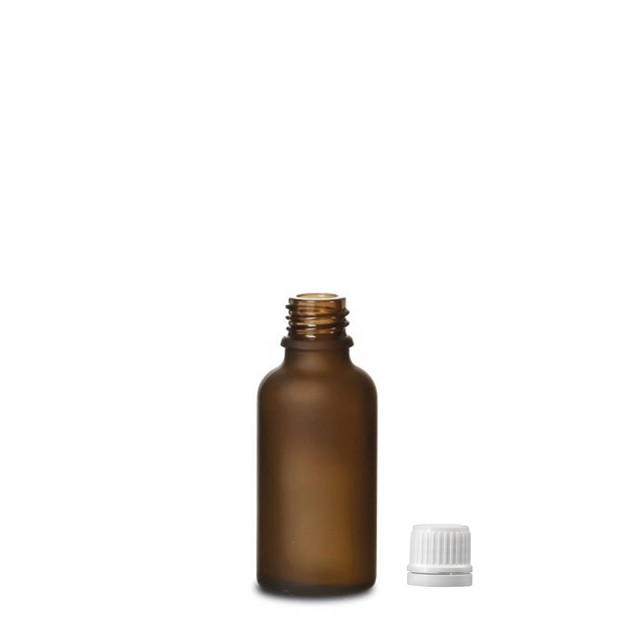 30 ml medicijnflesje, glas, bruin mat, opening: DIN 18