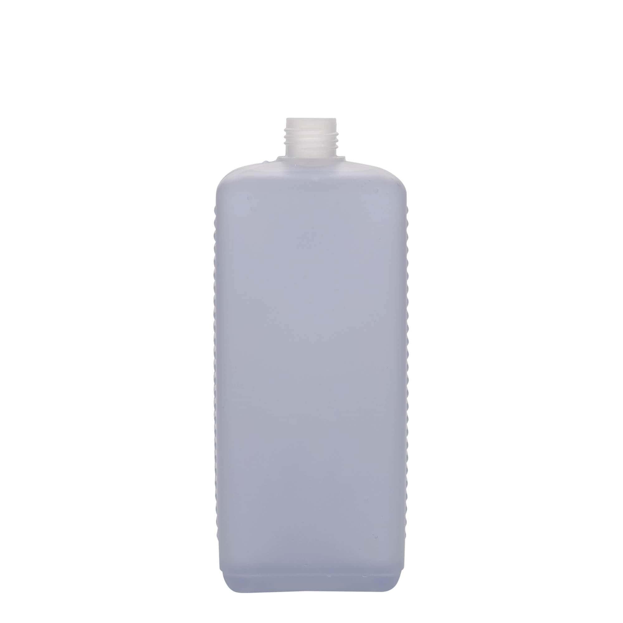 1.000 ml kanisterfles, rechthoekig, HDPE-kunststof, natuurlijk, tuit: DIN 25 EPE
