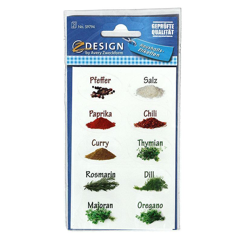 Zweckform etiketten 'Kruiden', ovaal, papier, meerkleurig