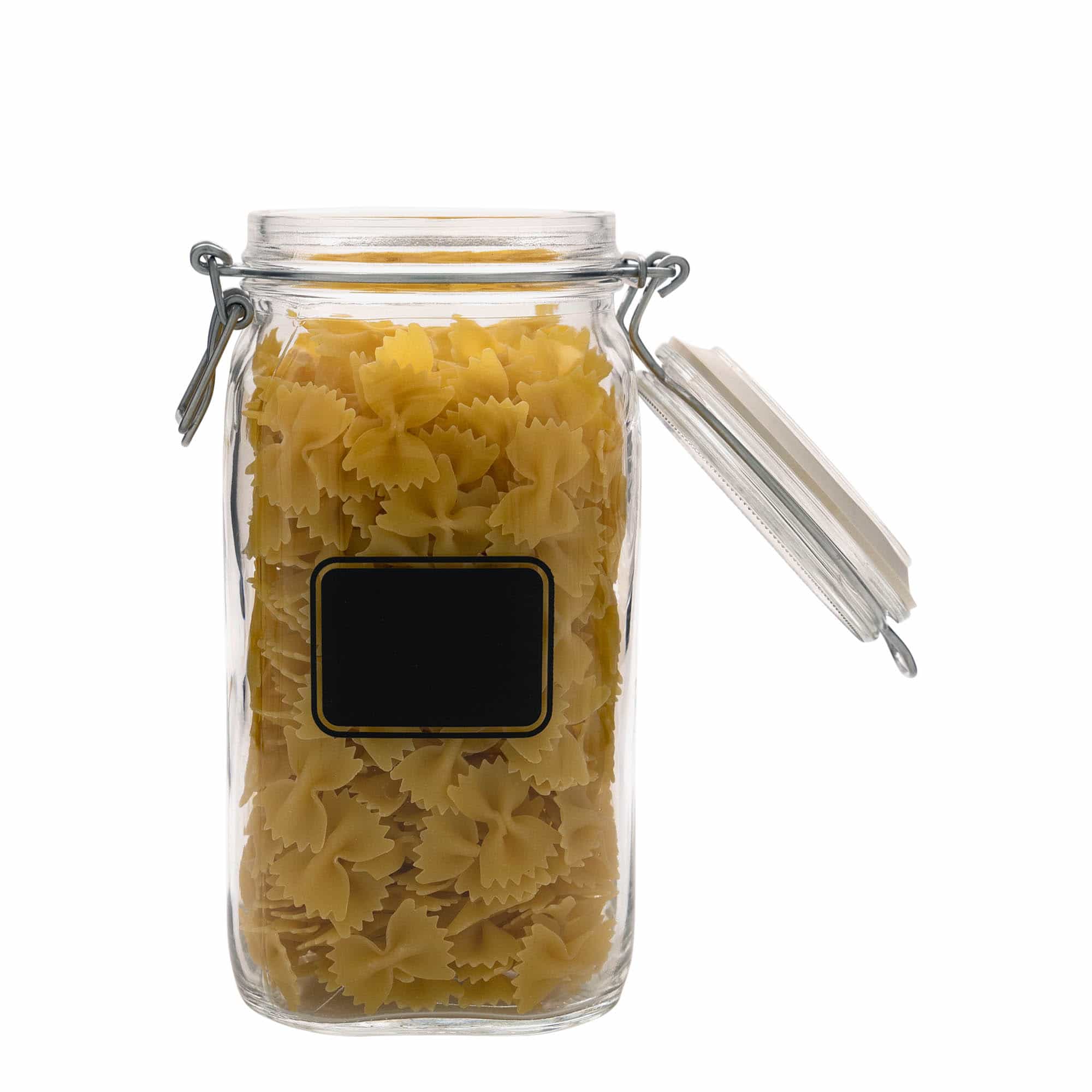 1.500 ml beugelfles 'Fido', motief: etiketveld, vierkant, opening: beugelsluiting