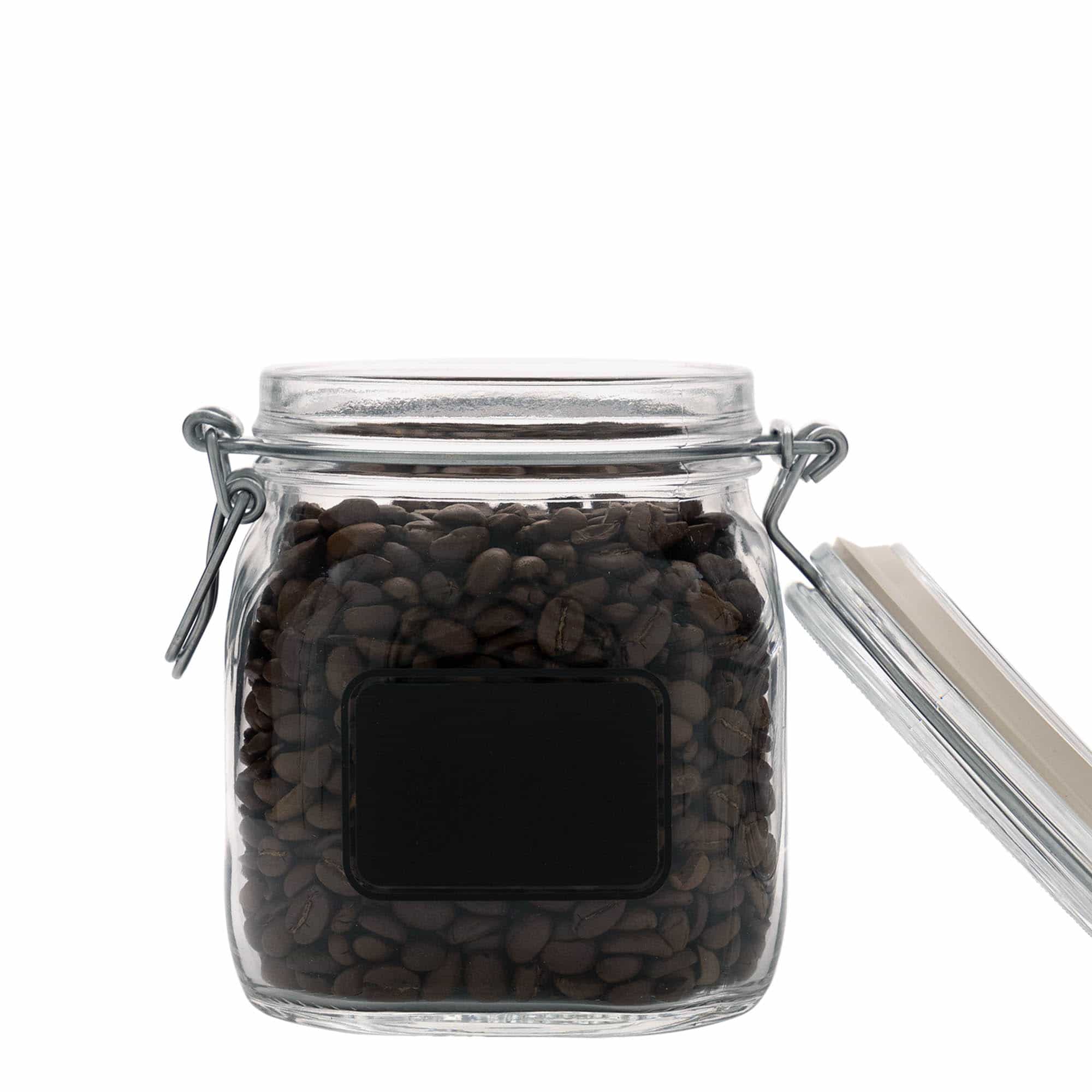750 ml beugelfles 'Fido', motief: etiketveld, vierkant, opening: beugelsluiting