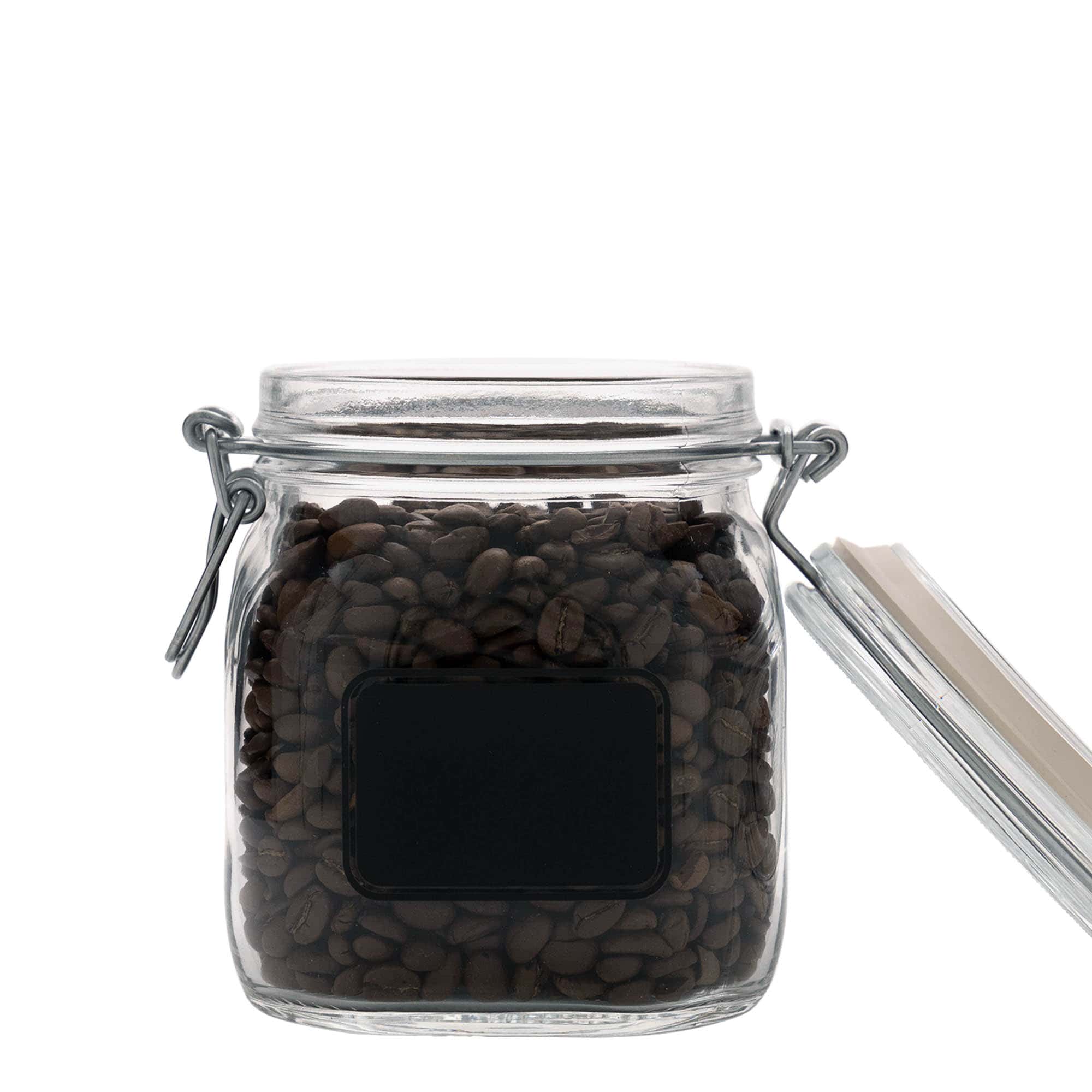 750 ml beugelfles 'Fido', motief: etiketveld, vierkant, opening: beugelsluiting