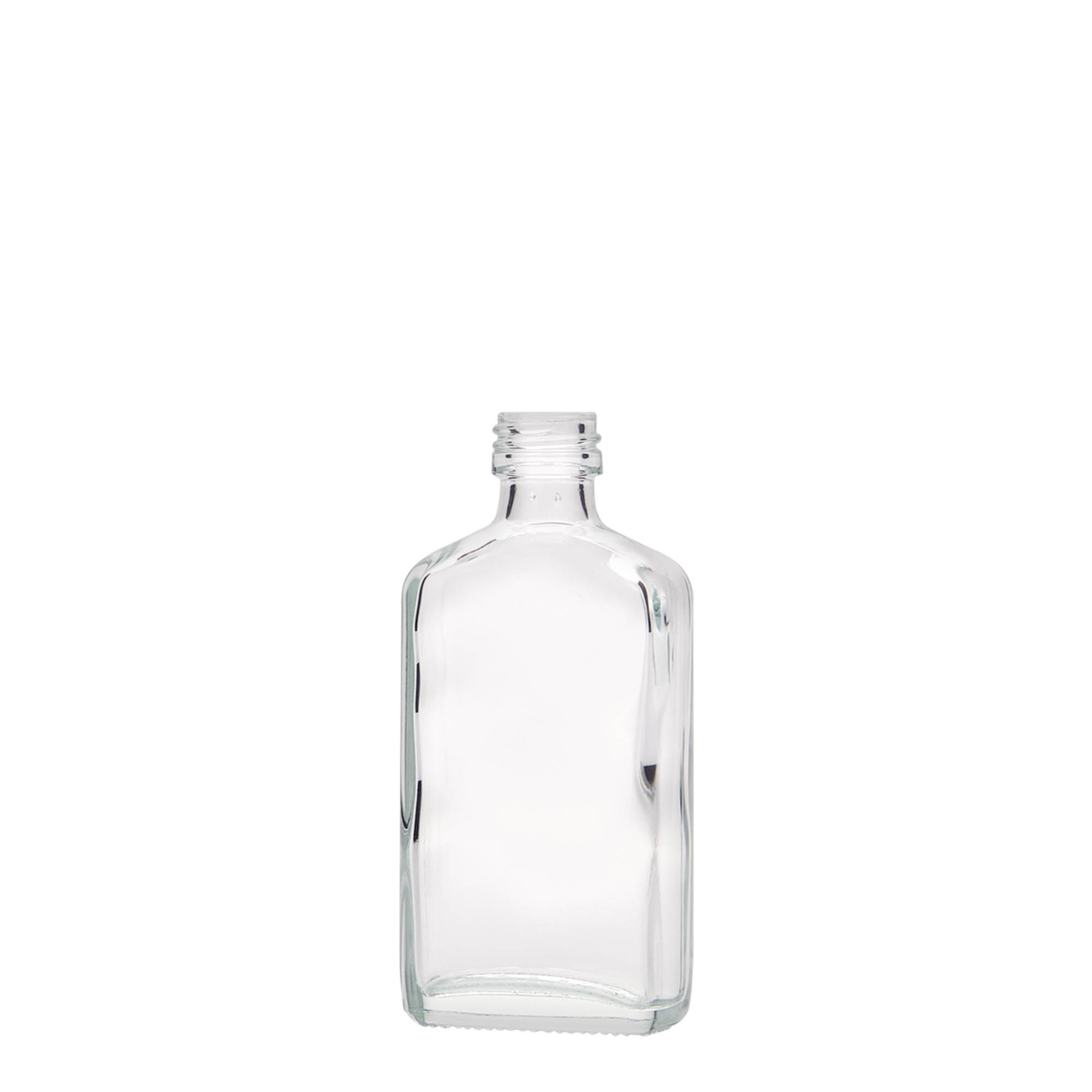 50 ml zakfles, rechthoekig, glas, mondstuk: PP 18