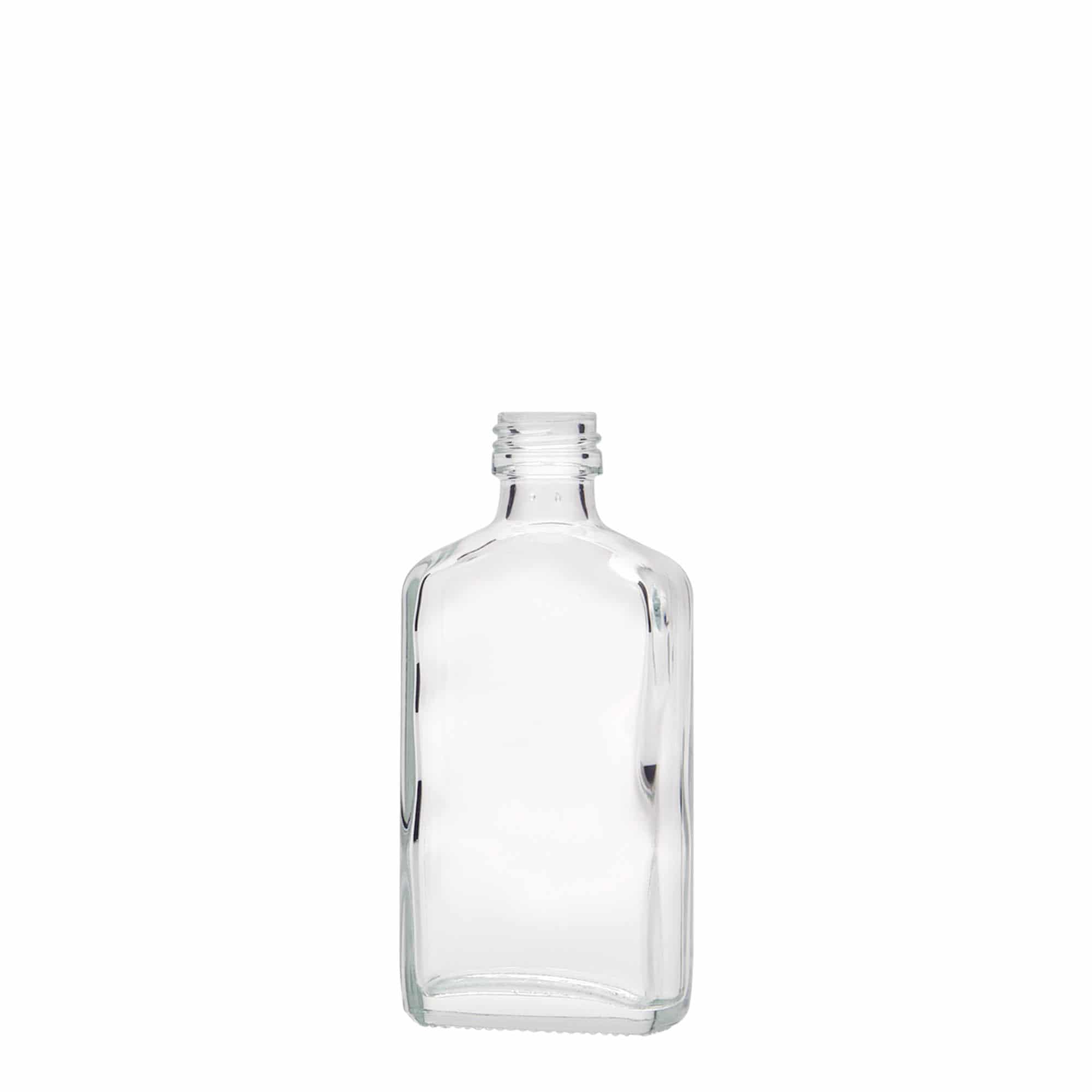 50 ml zakfles, rechthoekig, glas, mondstuk: PP 18