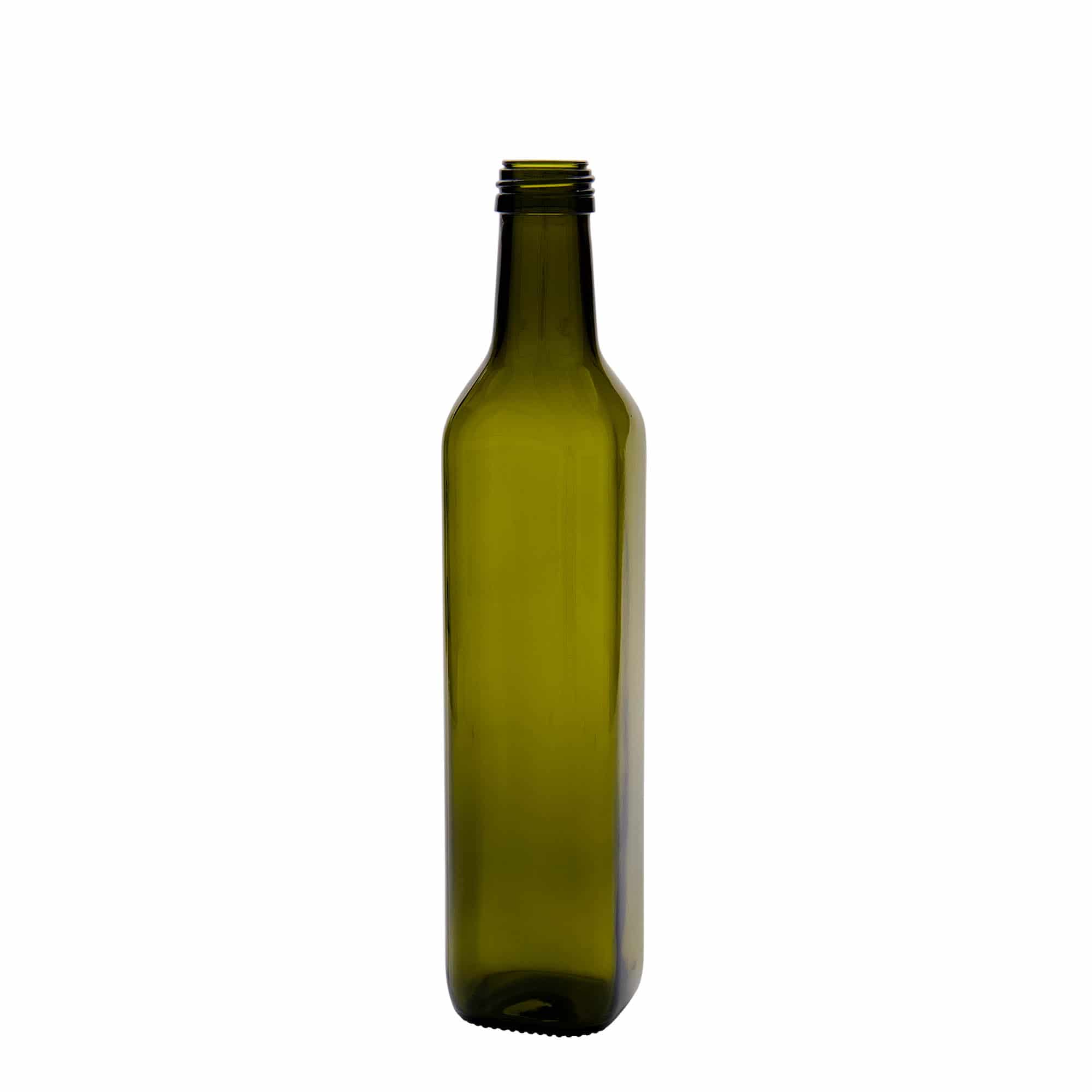 500 ml glazen fles 'Marasca', vierkant, antiekgroen, opening: PP 31,5