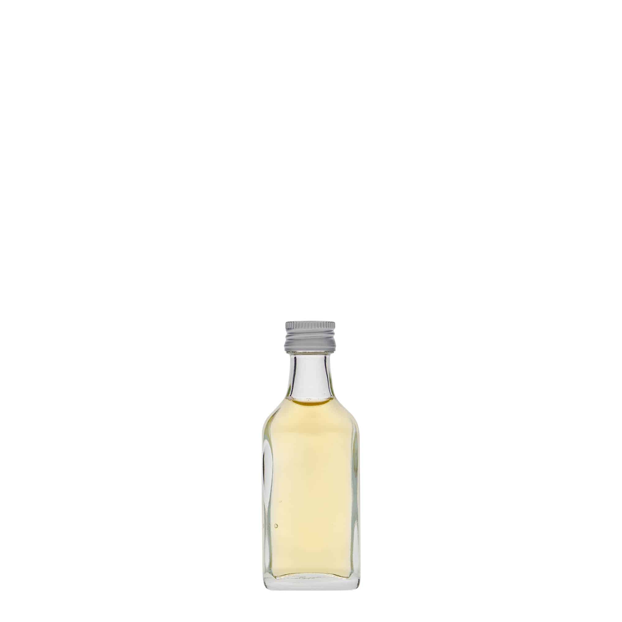 20 ml zakflesje, rechthoekig, glas, opening: PP 18