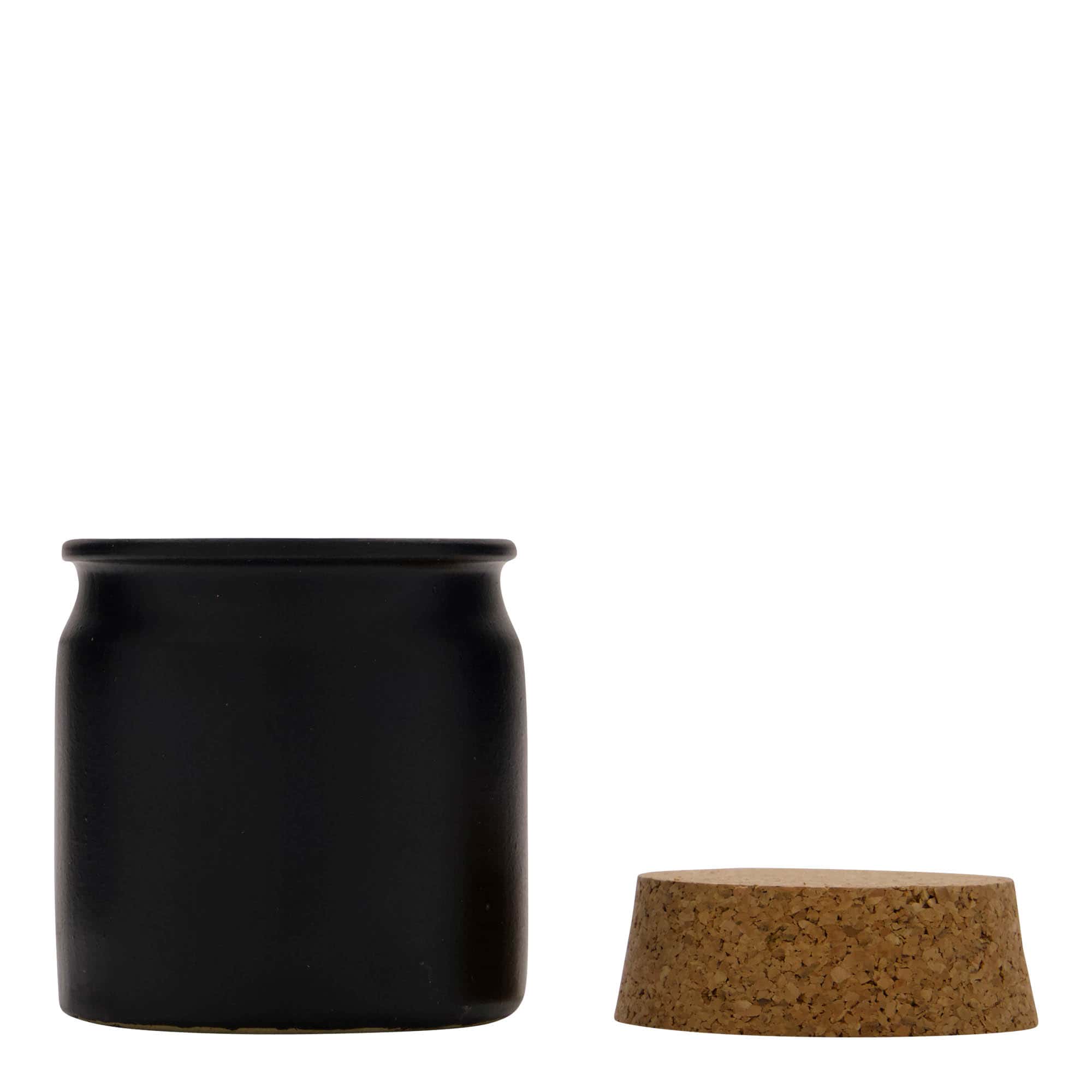 Steengoed pot, 160 ml, keramiek, zwart, monding: kurk