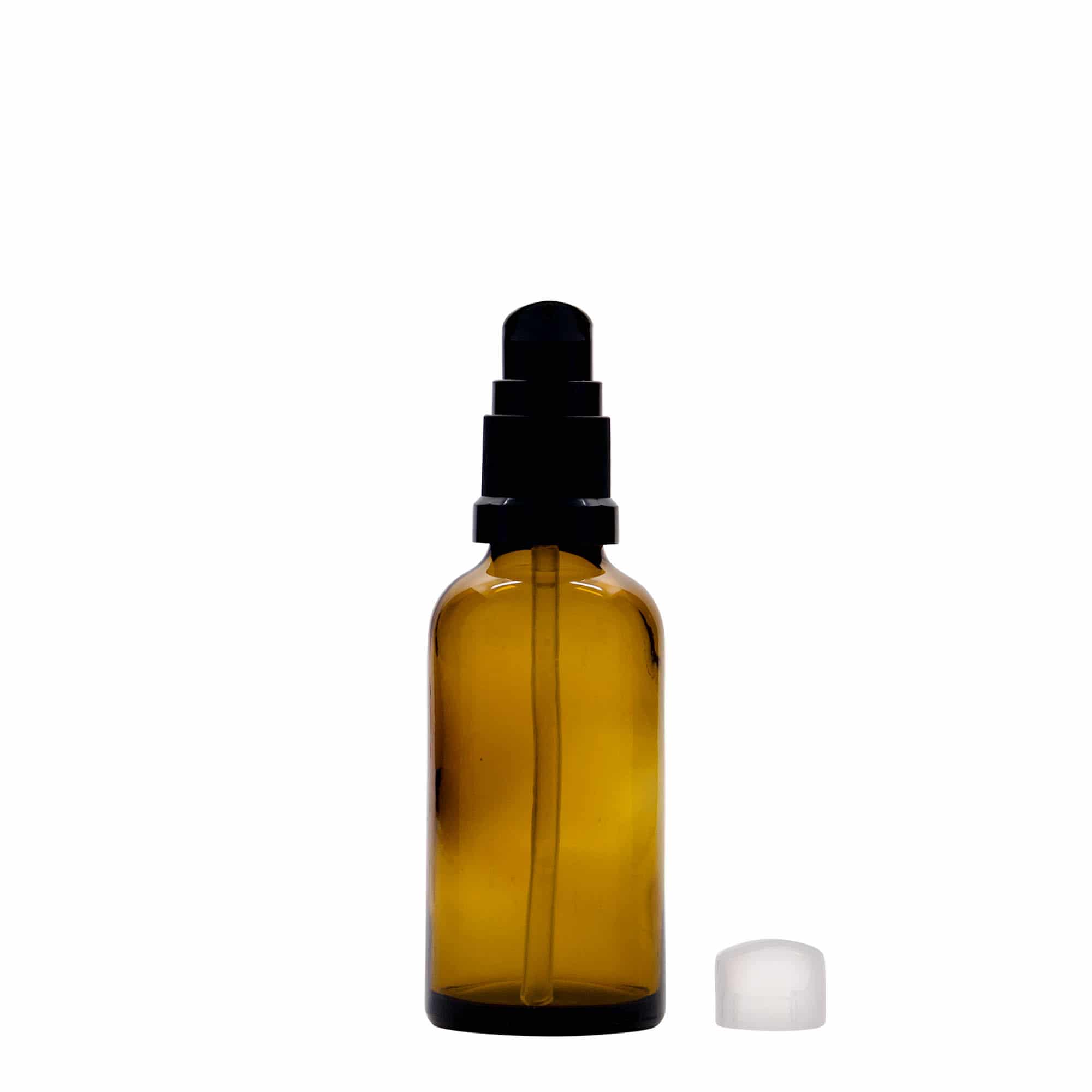 50 ml medicijnfles met lotionpomp, glas, bruin, opening: DIN 18