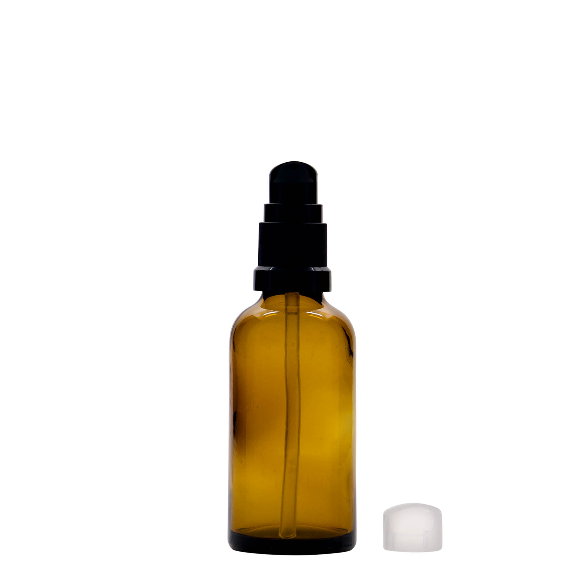 50 ml medicijnfles met lotionpomp, glas, bruin, opening: DIN 18