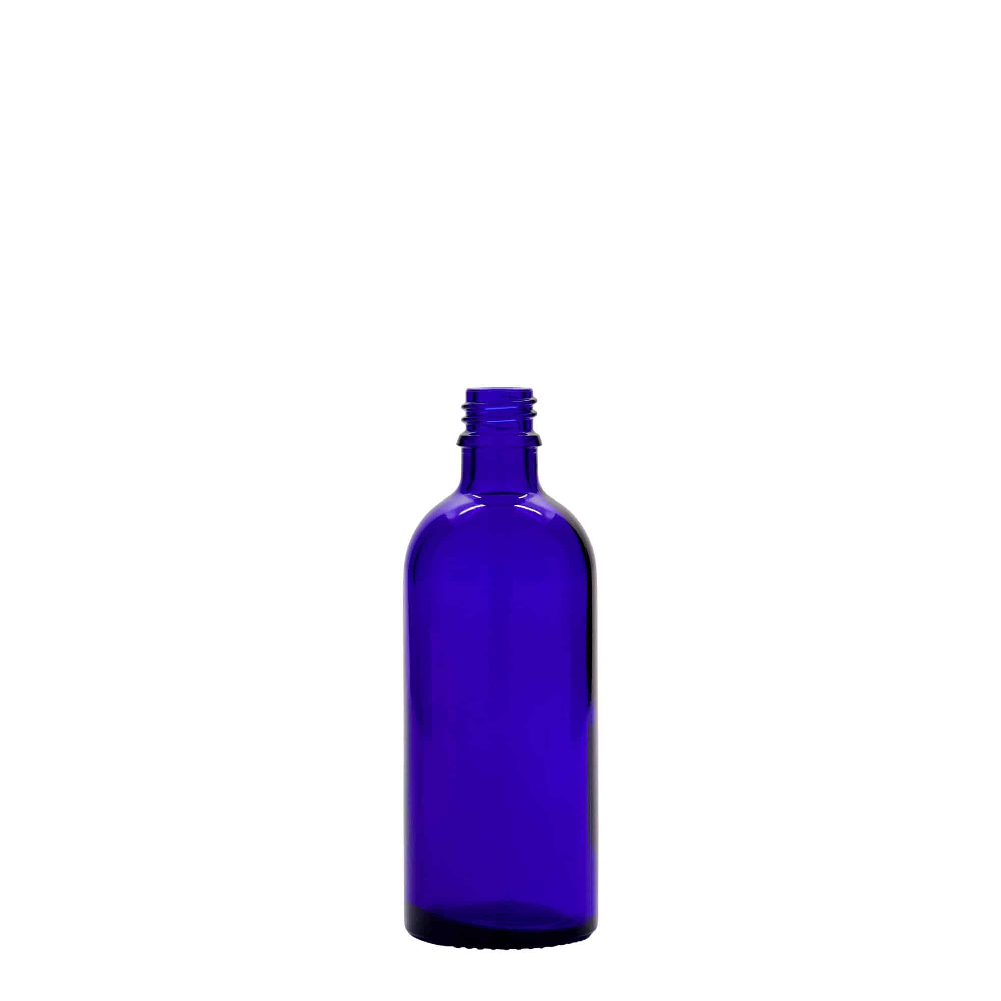 Medicijnfles, 100 ml, glas, koningsblauw, monding: DIN 18 Medicijnfles, 100 ml, glas, koningsblauw, monding: DIN 18