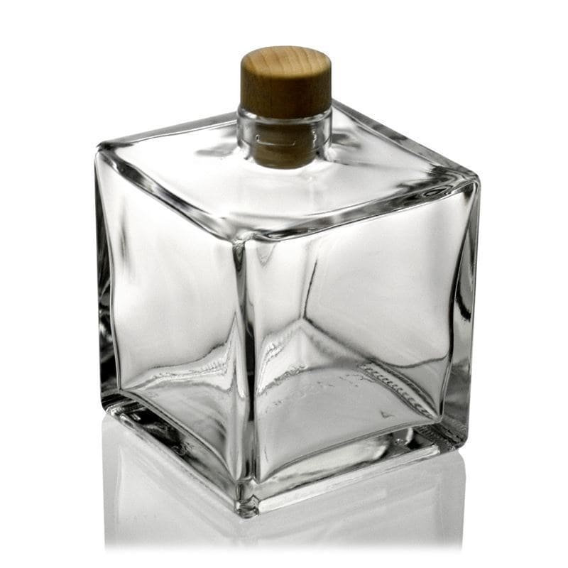 Glazen fles 'Cube', 500 ml, vierkant, zwart, monding: kurk