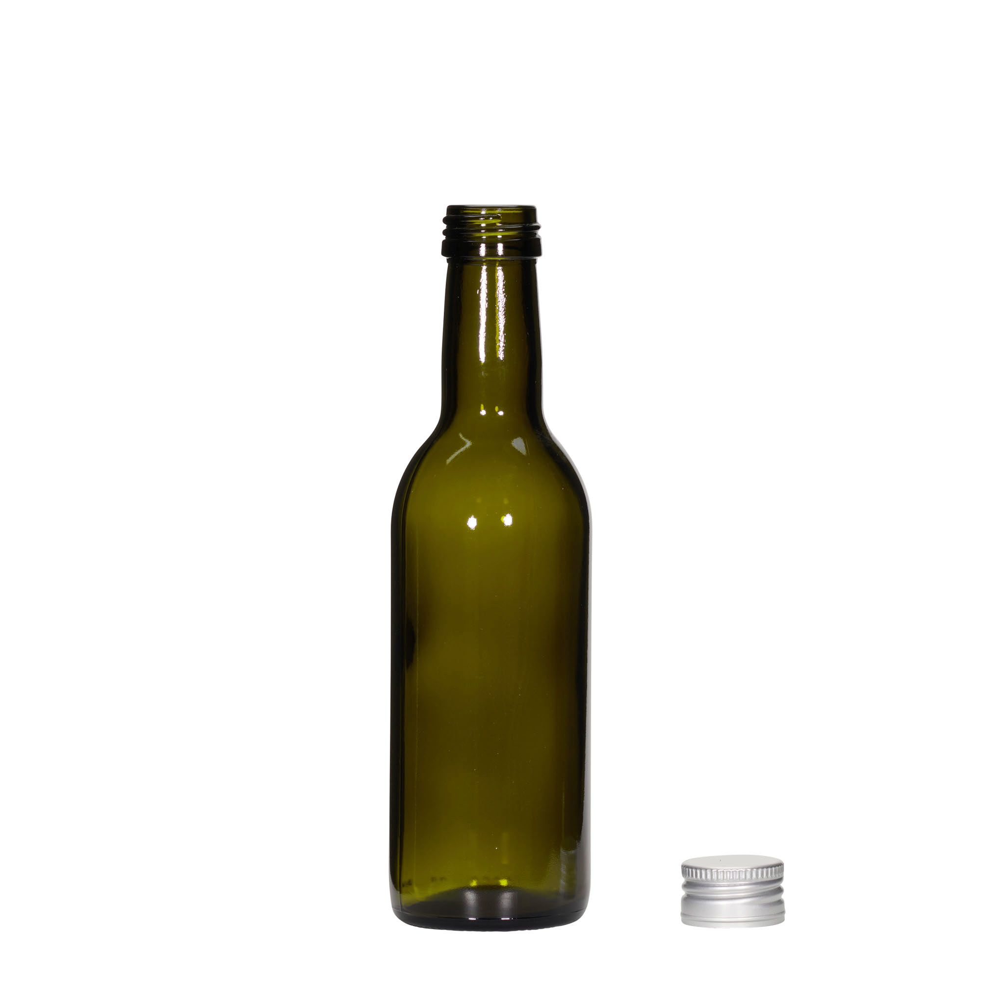 250 ml glazen fles 'Bordeaux', antiekgroen, opening: PP 28 250 ml glazen fles 'Bordeaux', antiekgroen, opening: PP 28