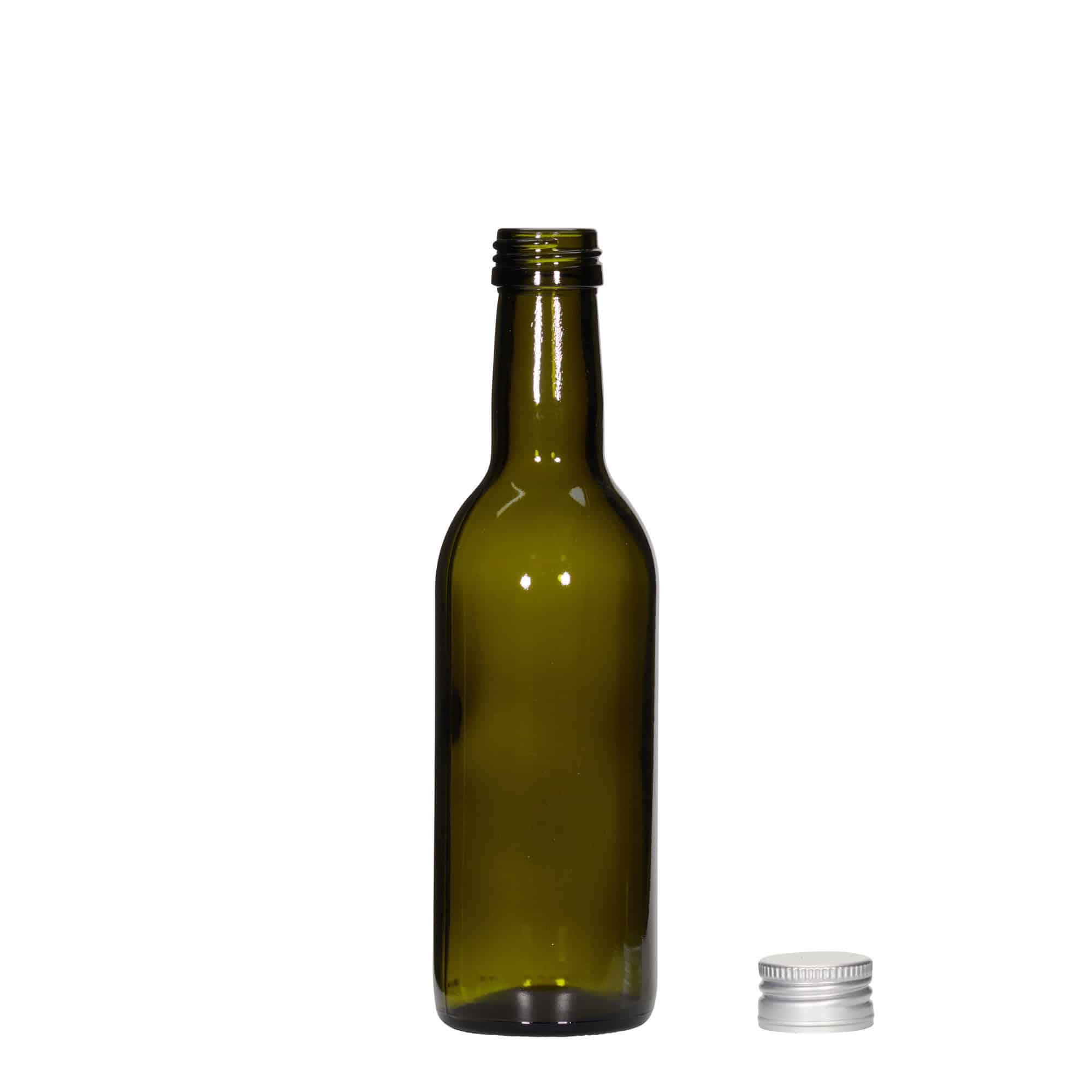 250 ml glazen fles 'Bordeaux', antiekgroen, opening: PP 28