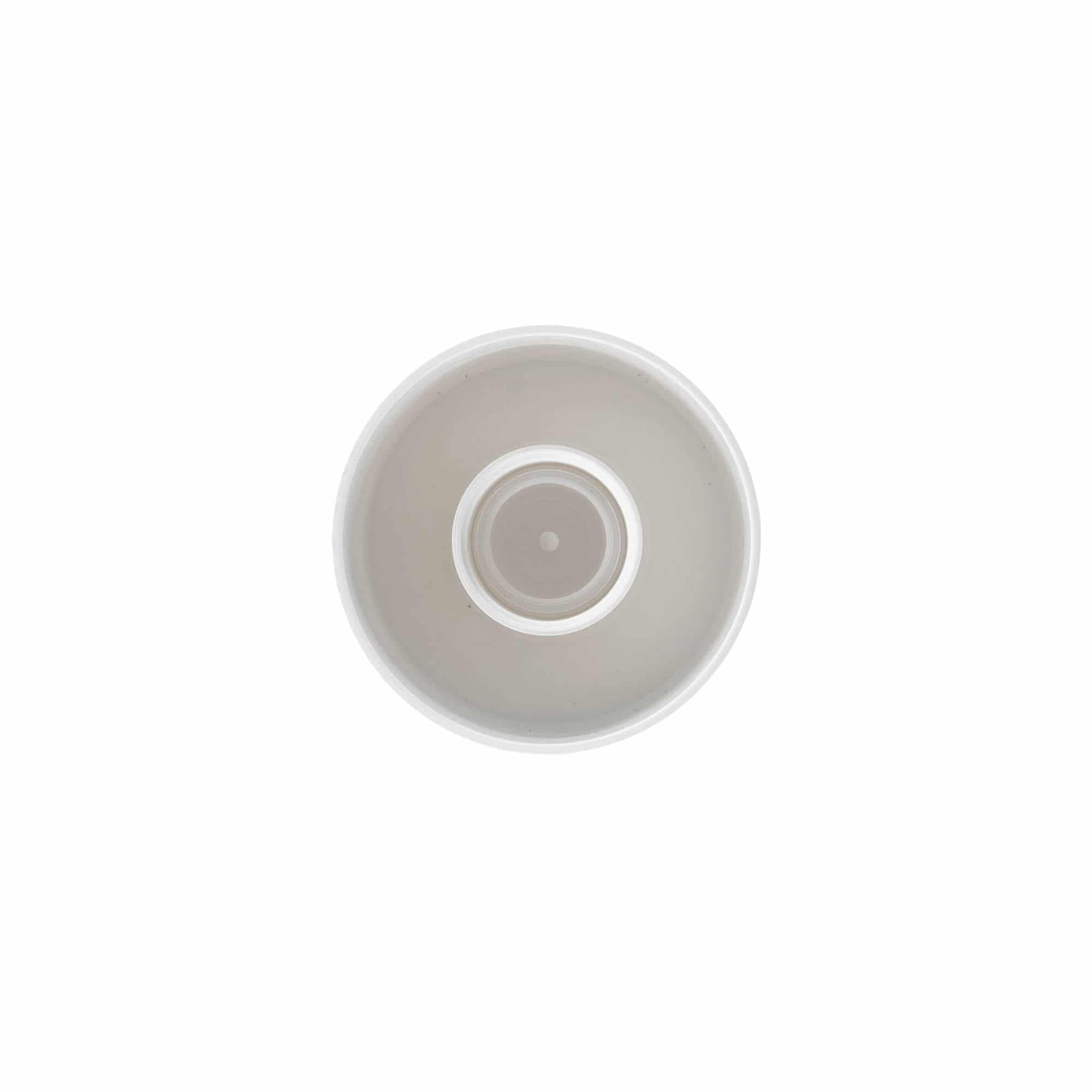 Schroefdop ronde fles met spuitinzet, PE-kunststof, wit, voor opening: DIN 25