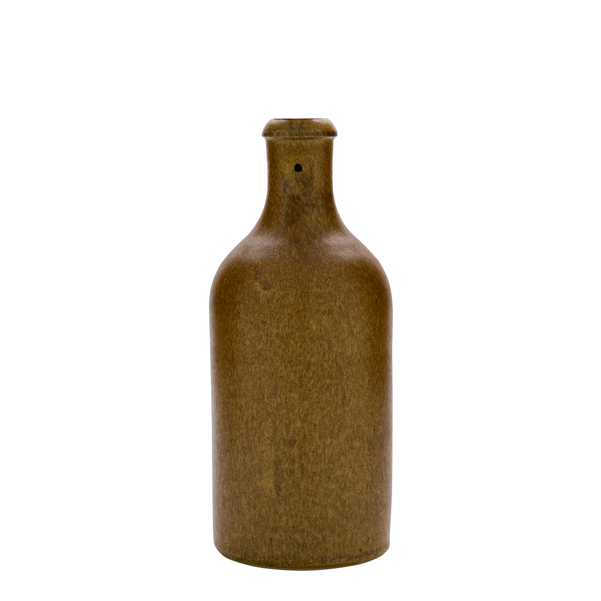 500 ml tonvormige kruik, steengoed, bruin-kristal, monding: beugelsluiting