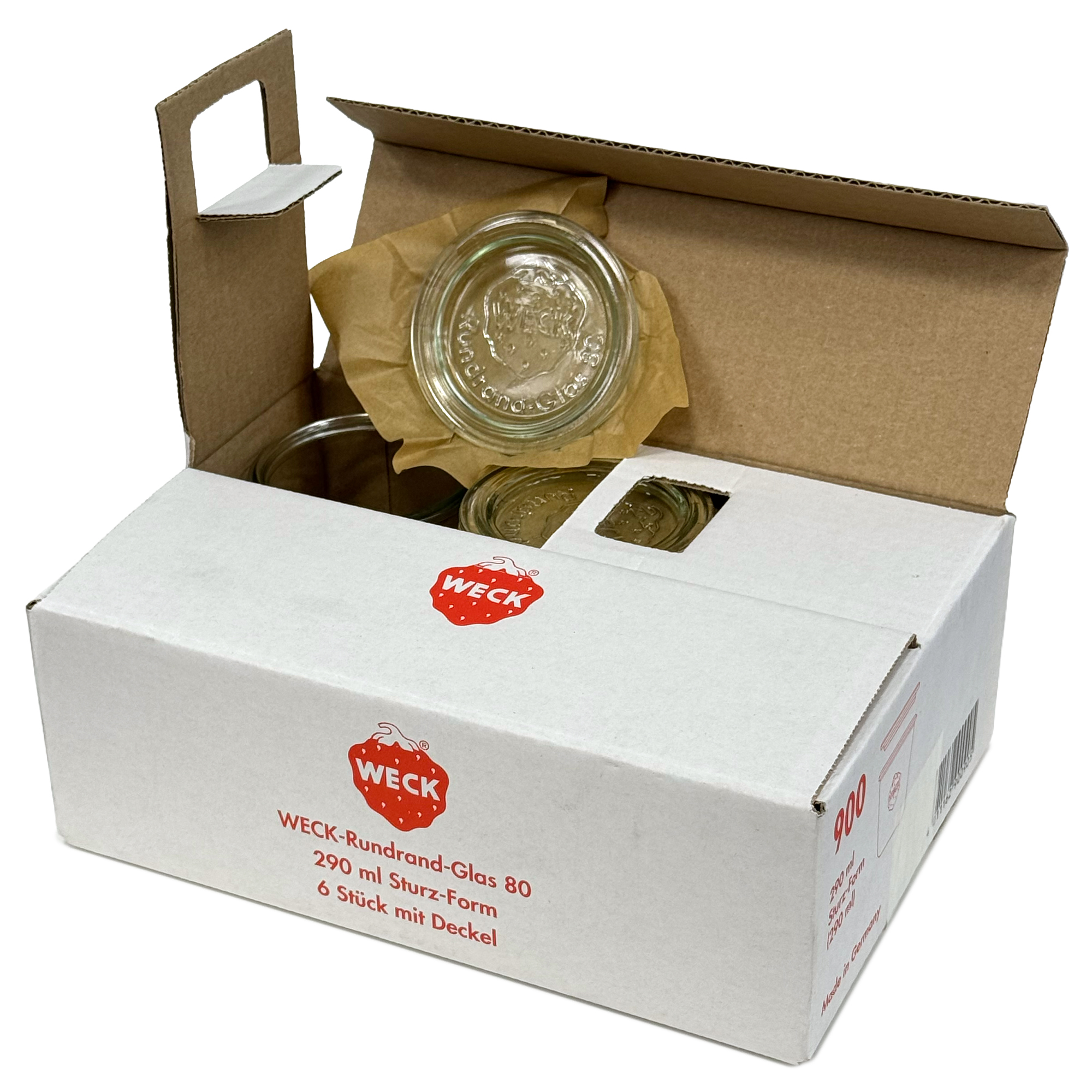 6x 290 ml hoog WECK-stortglas met glazen deksel RR 80