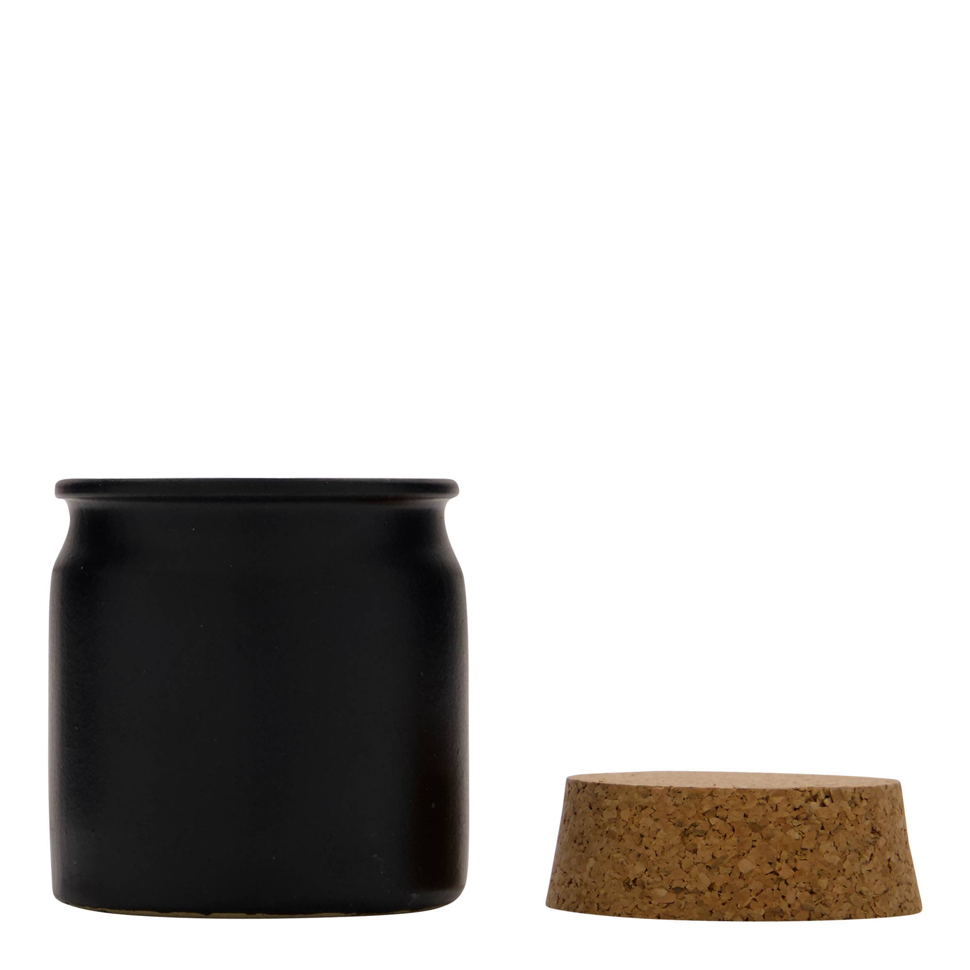 160 ml steengoedpot, keramiek, zwart, opening: kurk