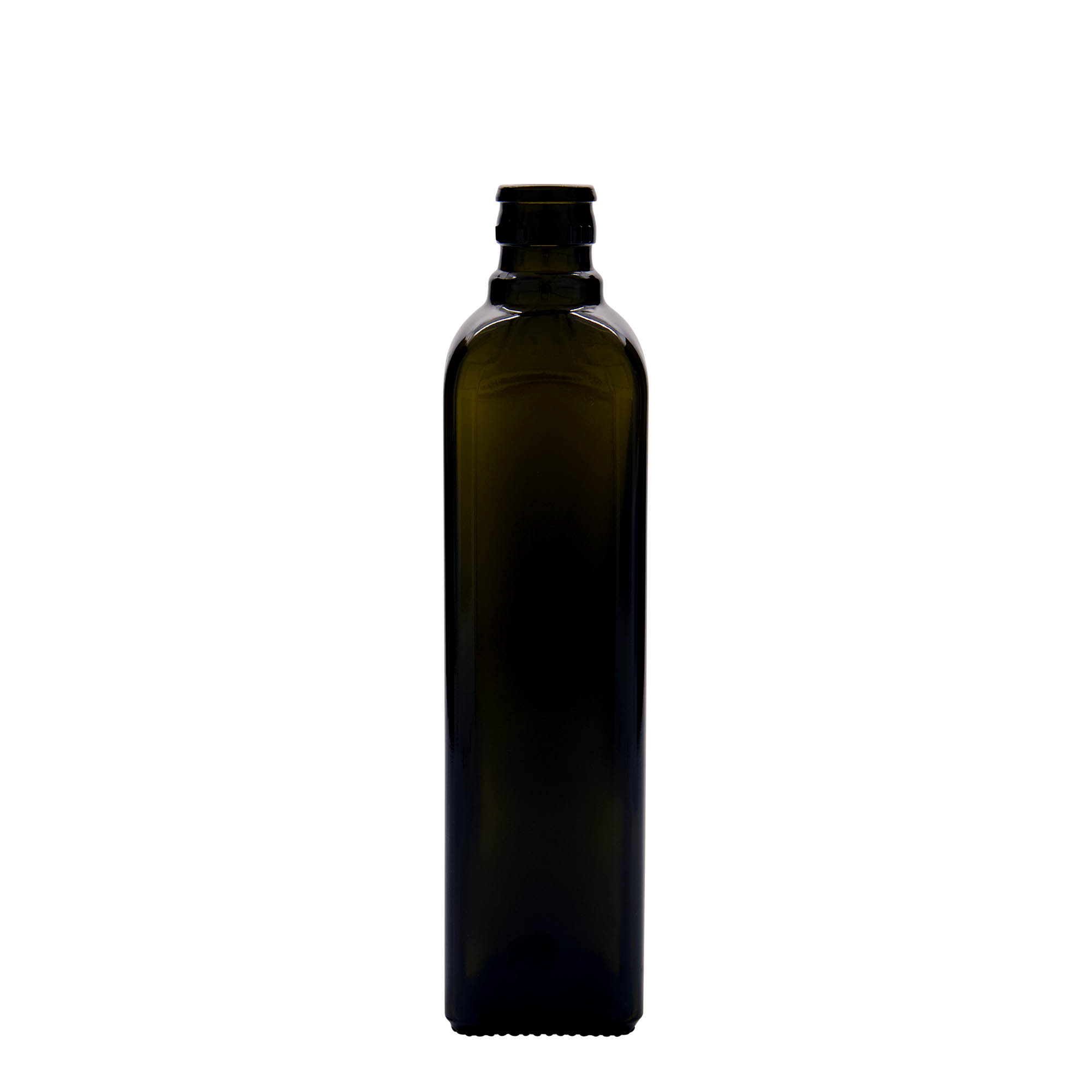 500 ml azijn-/olieflacon 'Quadra', glas, vierkant, antiekgroen, mondstuk: DOP