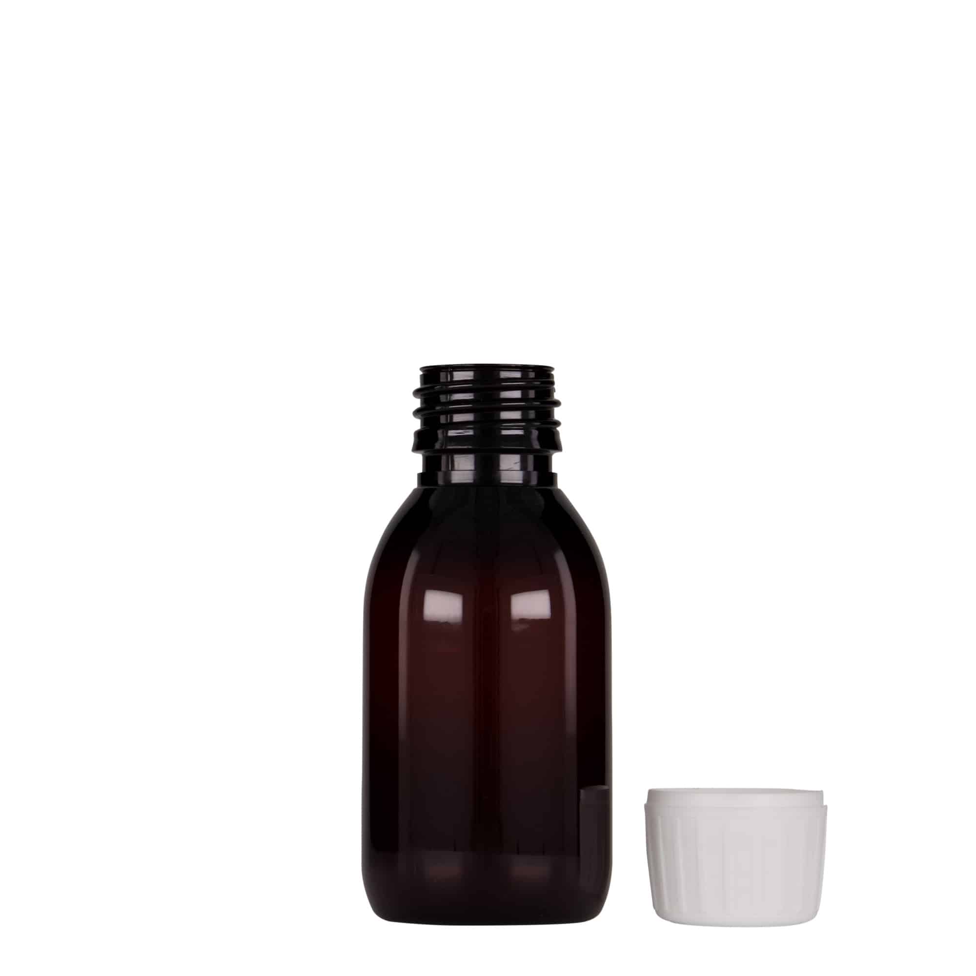 Pet-medicijnfles, 100 ml, bruin, kunststof, monding: PP 28