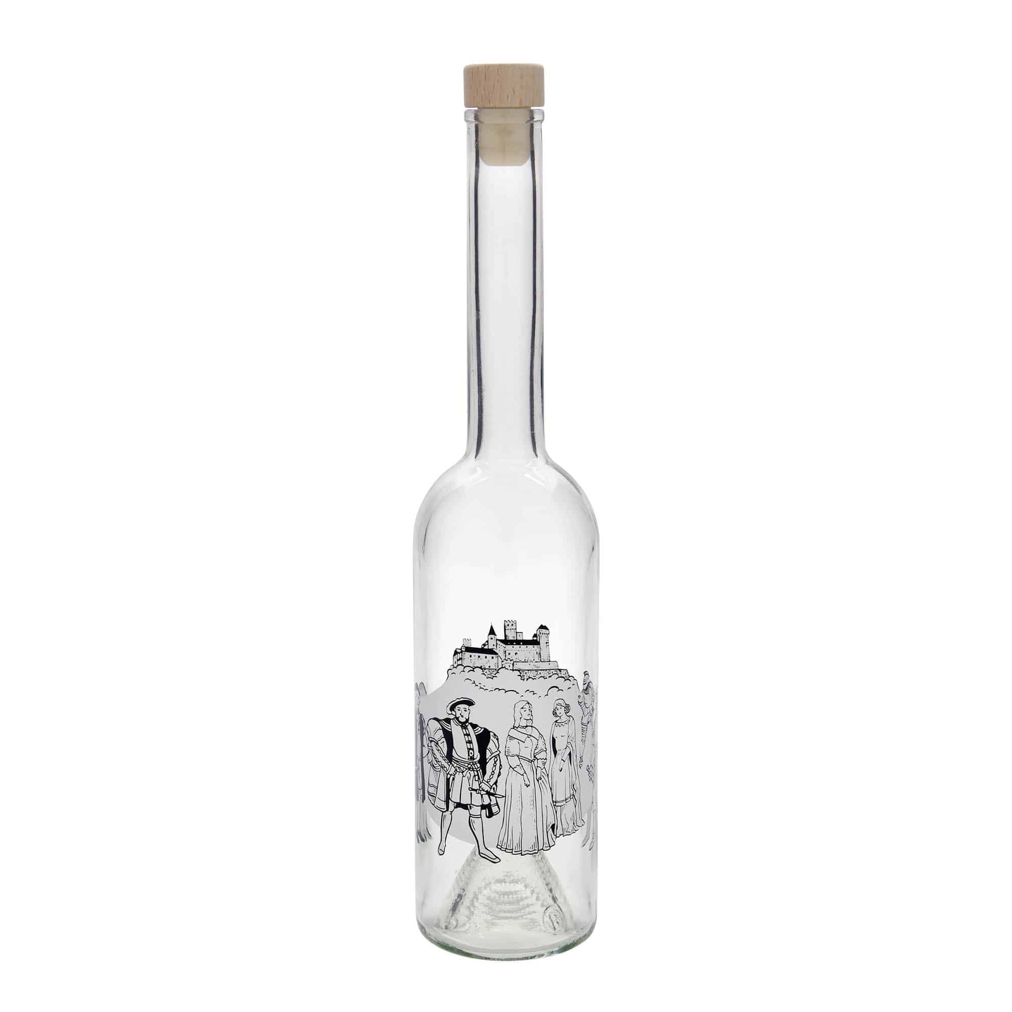 500 ml glazen fles 'Opera', motief: middeleeuwen, opening: kurk