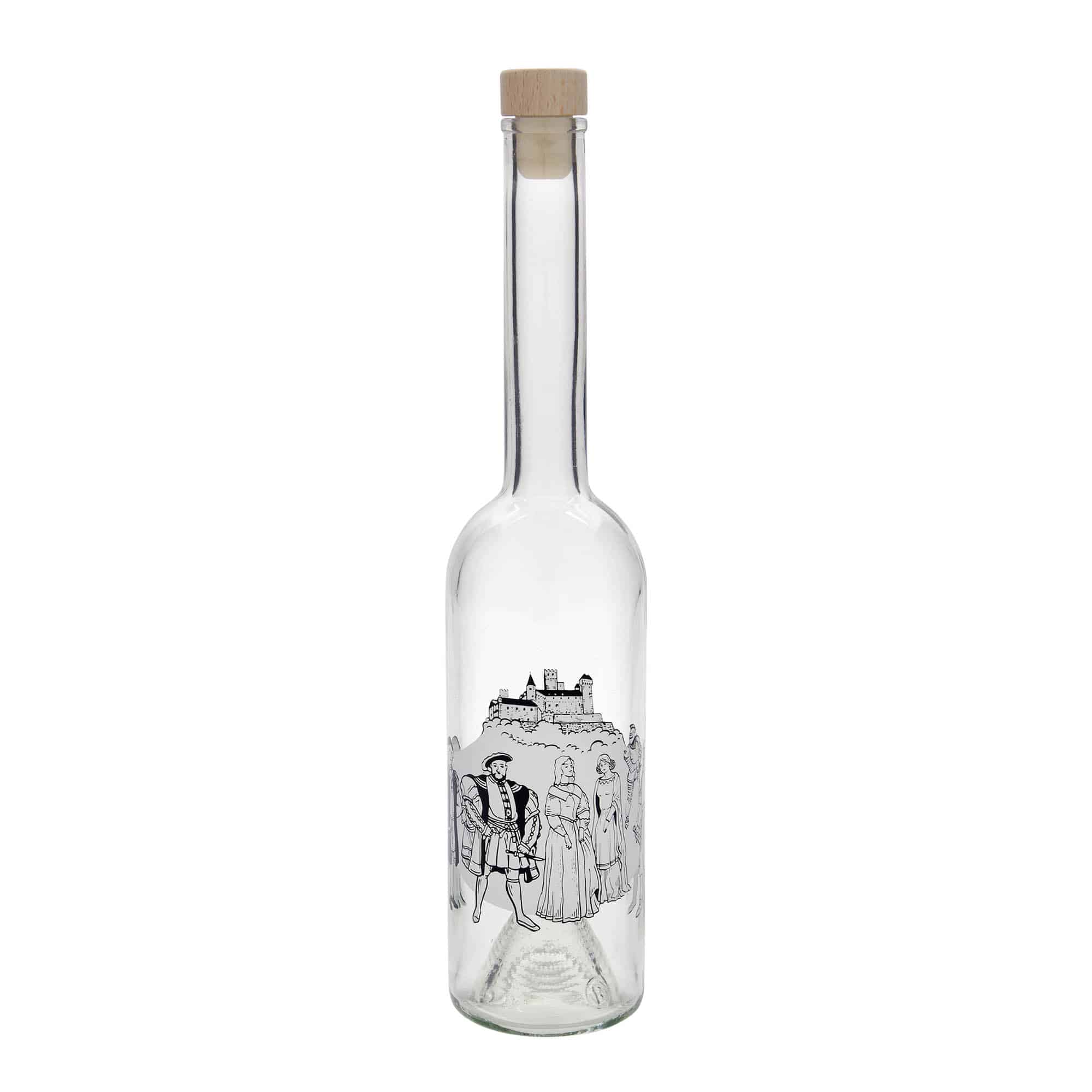 500 ml glazen fles 'Opera', motief: middeleeuwen, opening: kurk