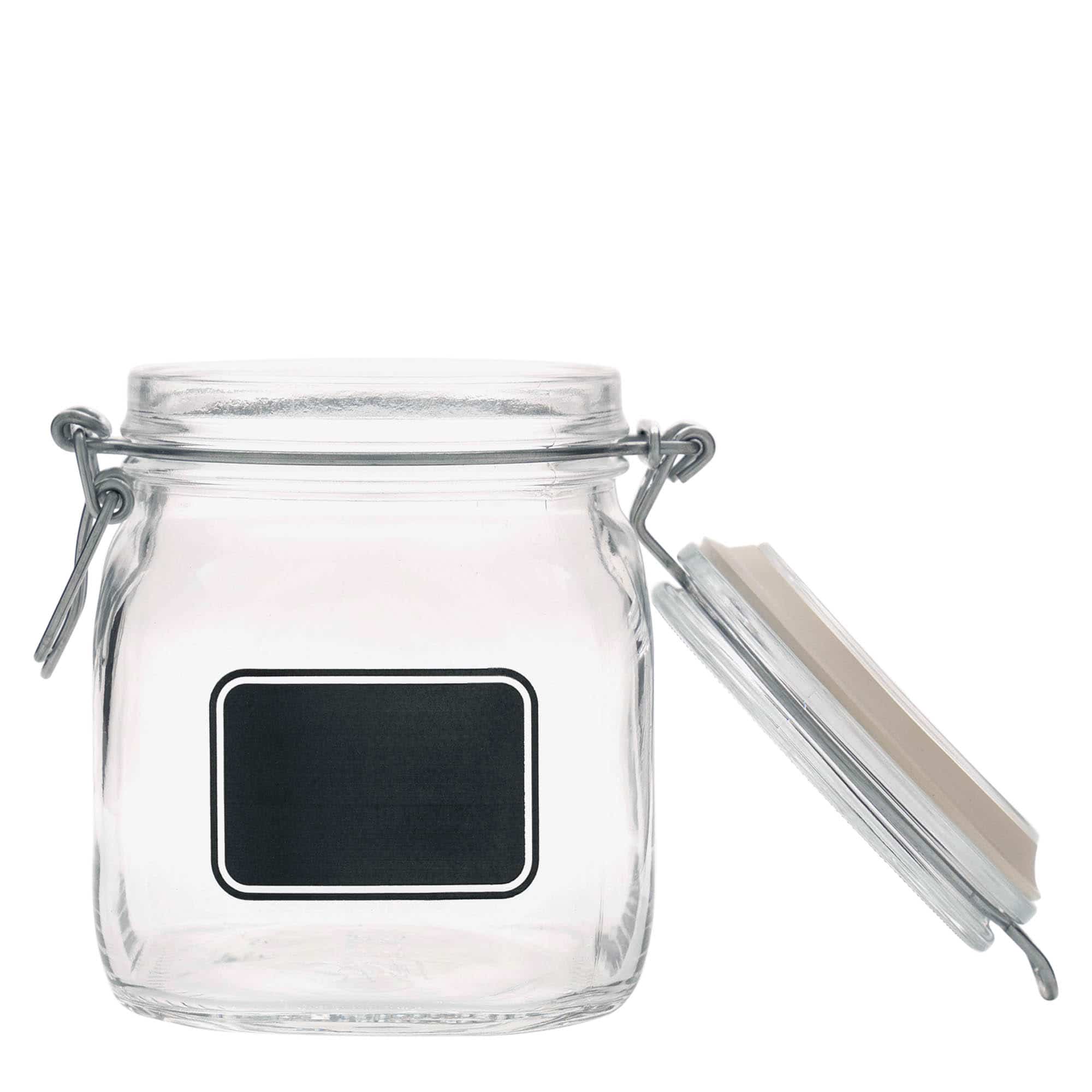 750 ml beugelfles 'Fido', motief: etiketveld, vierkant, opening: beugelsluiting