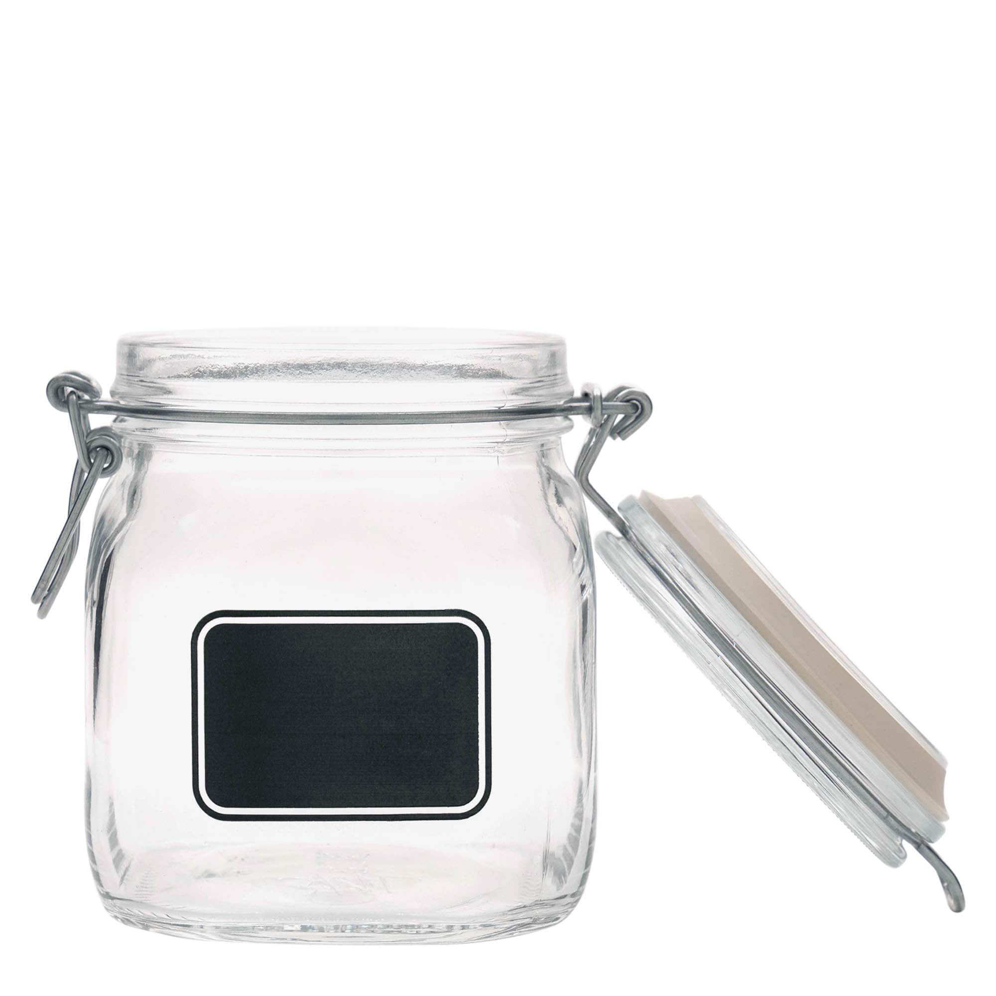750 ml beugelfles 'Fido', motief: etiketveld, vierkant, opening: beugelsluiting