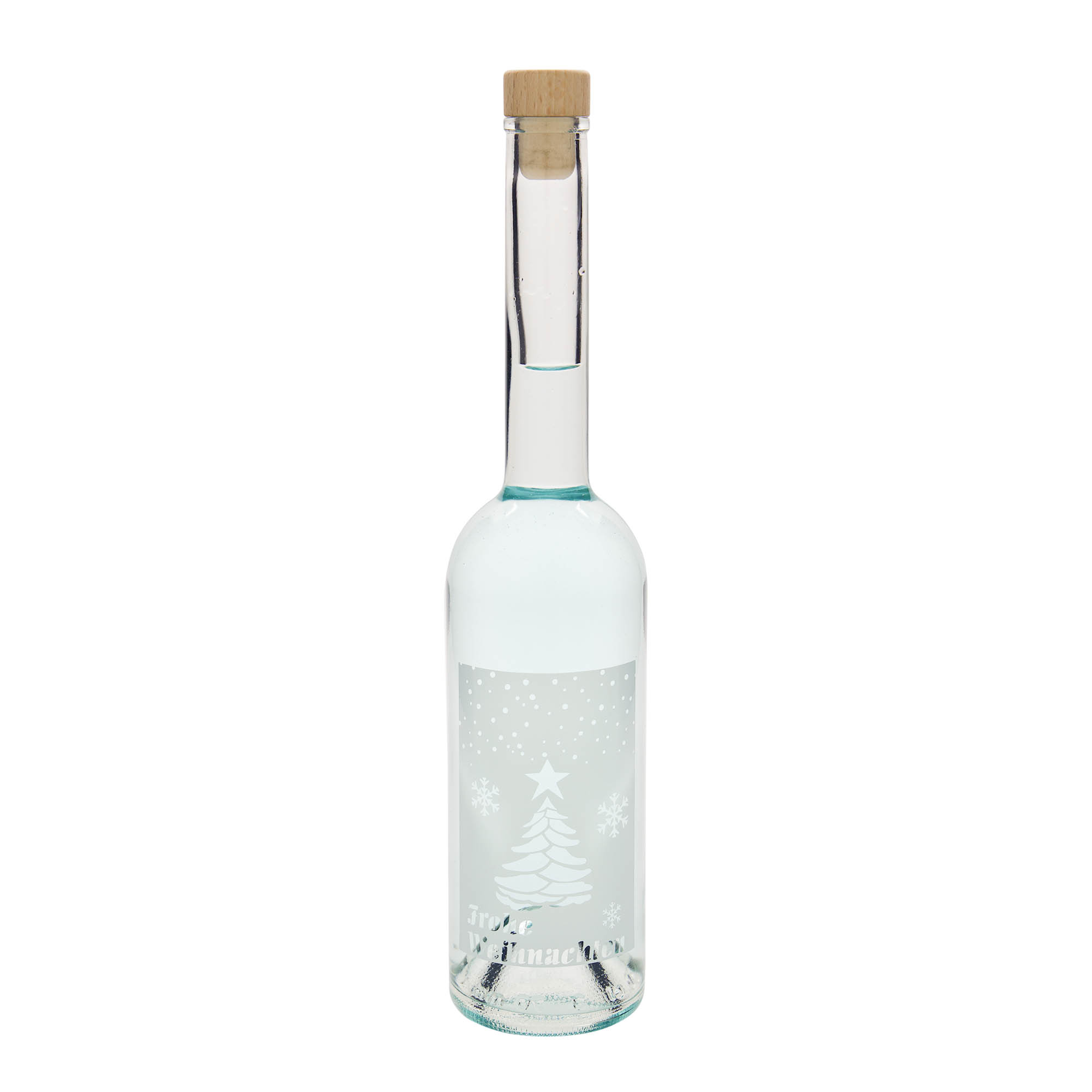 500 ml glazen fles 'Opera', motief: Witte Kerst, hals: kurk 500 ml glazen fles 'Opera', motief: Witte Kerst, hals: kurk