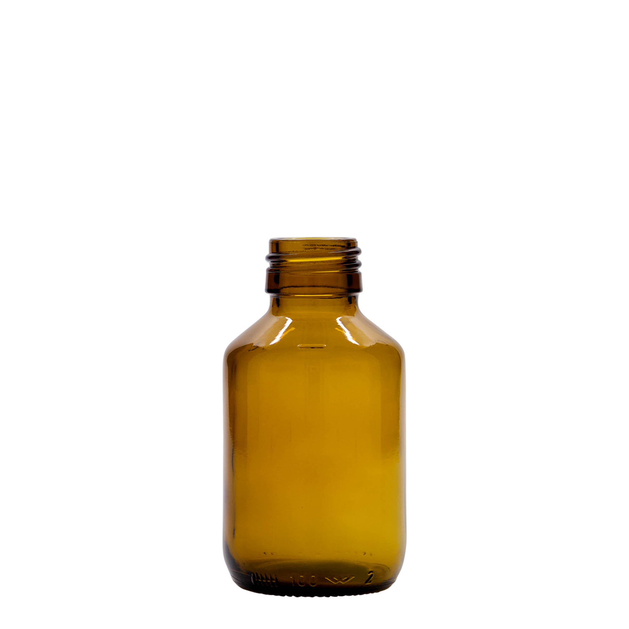 100 ml medicijnfles, bruin, glas, opening: PP 28