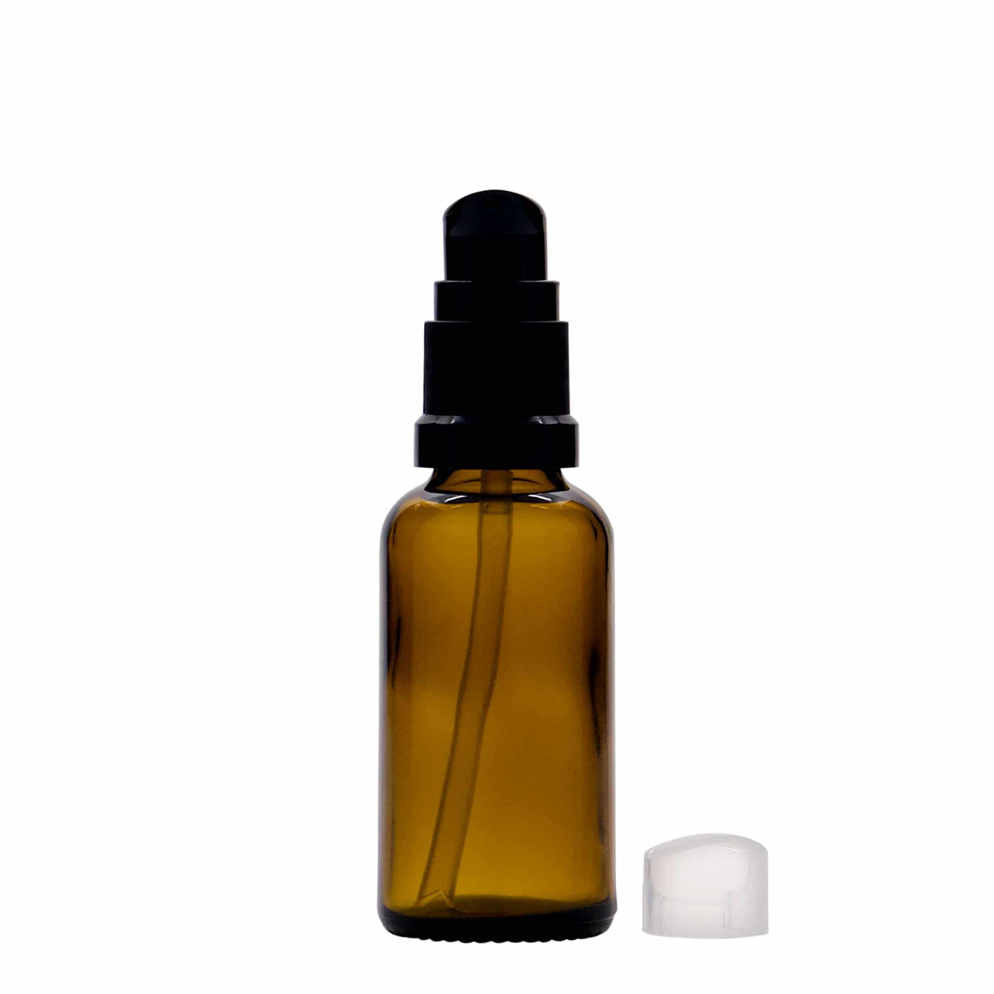 30 ml medicijnflesje met lotionpomp, glas, bruin, opening: DIN 18