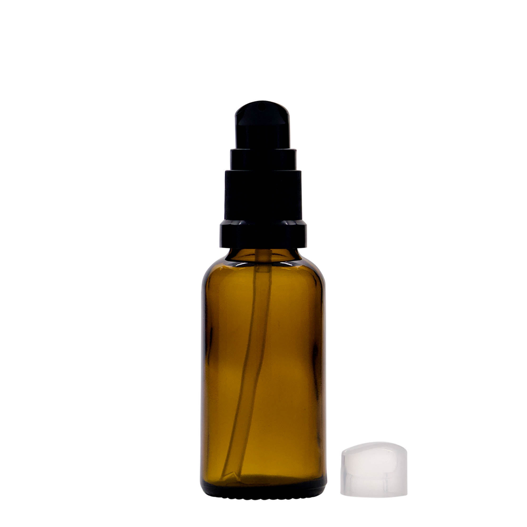 30 ml medicijnflesje met lotionpomp, glas, bruin, opening: DIN 18 30 ml medicijnflesje met lotionpomp, glas, bruin, opening: DIN 18