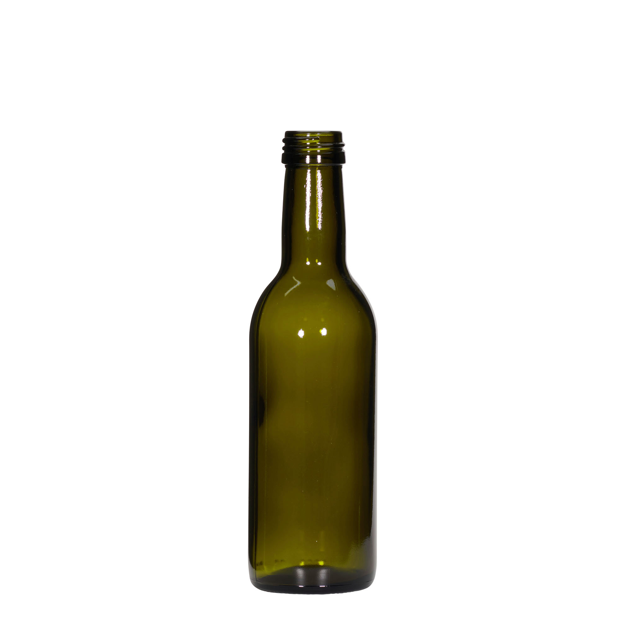 250 ml glazen fles 'Bordeaux', antiekgroen, opening: PP 28 250 ml glazen fles 'Bordeaux', antiekgroen, opening: PP 28