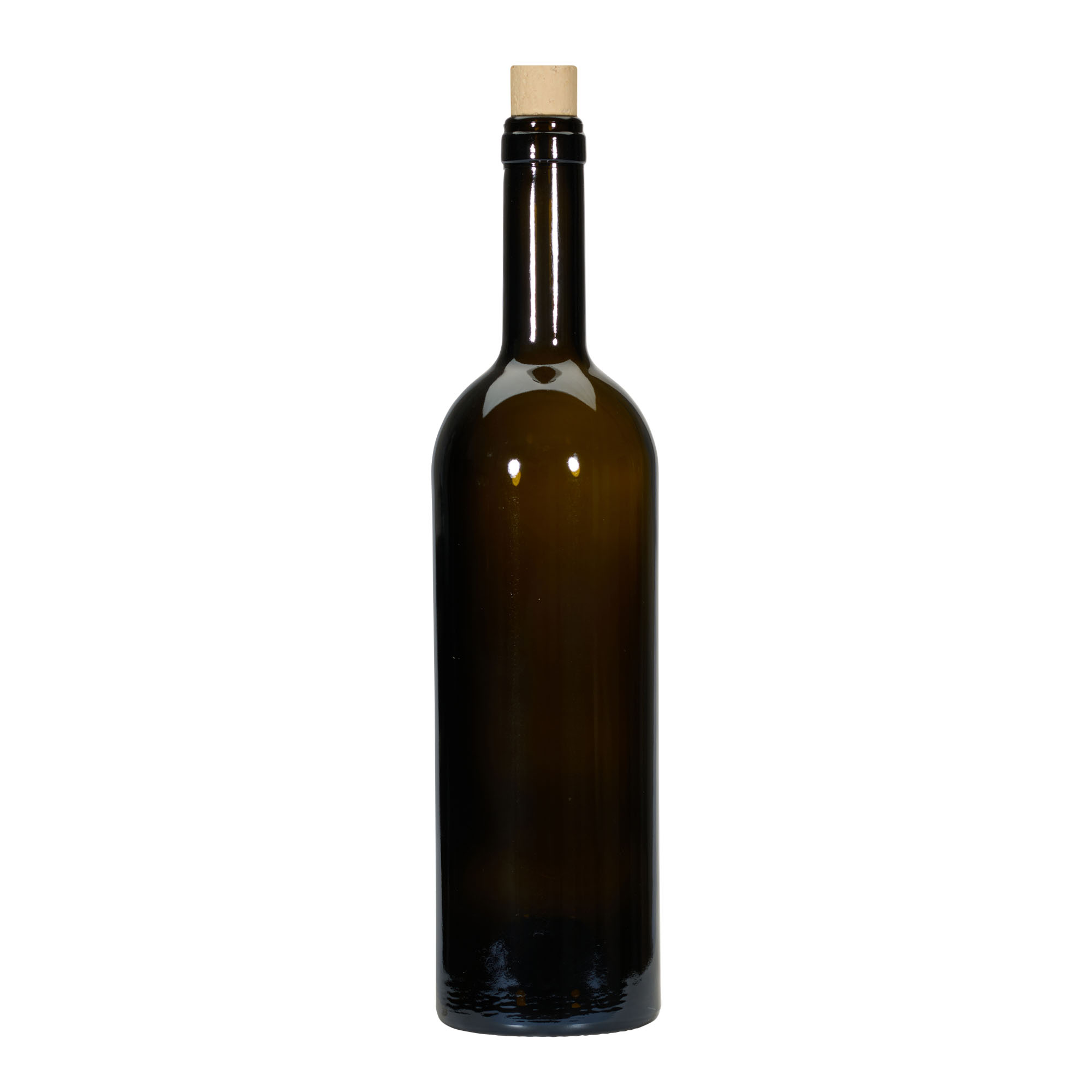 750 ml wijnfles 'Golia', antiekgroen, monding: kurk