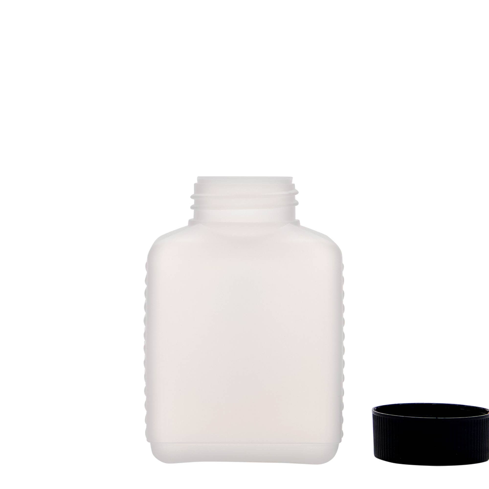 250 ml brede halsfles, rechthoekig, HDPE-kunststof, naturel, opening: DIN 40 EPE 250 ml brede halsfles, rechthoekig, HDPE-kunststof, naturel, opening: DIN 40 EPE