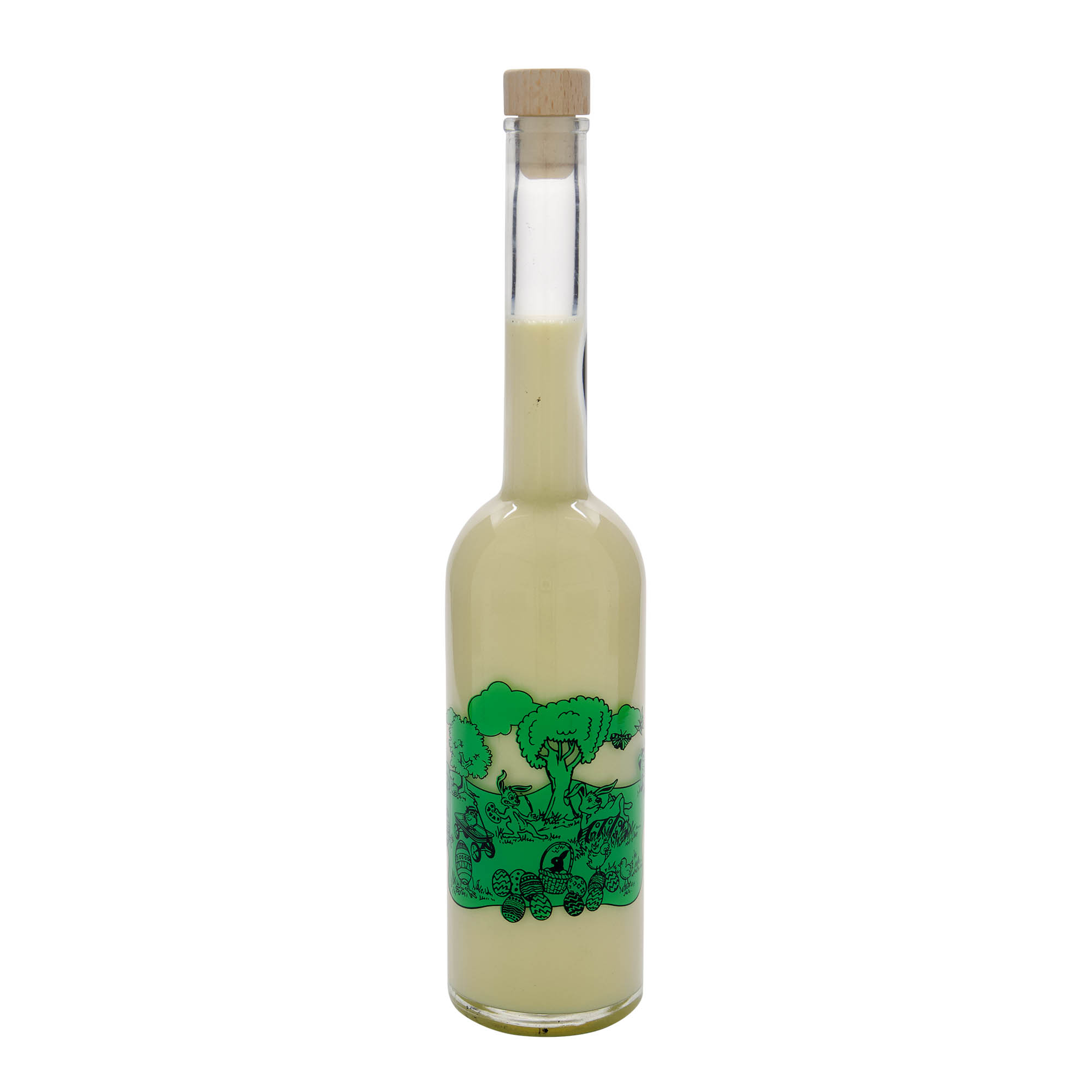 500 ml glazen fles 'Opera', motief: Vrolijk Pasen, hals: kurk 500 ml glazen fles 'Opera', motief: Vrolijk Pasen, hals: kurk