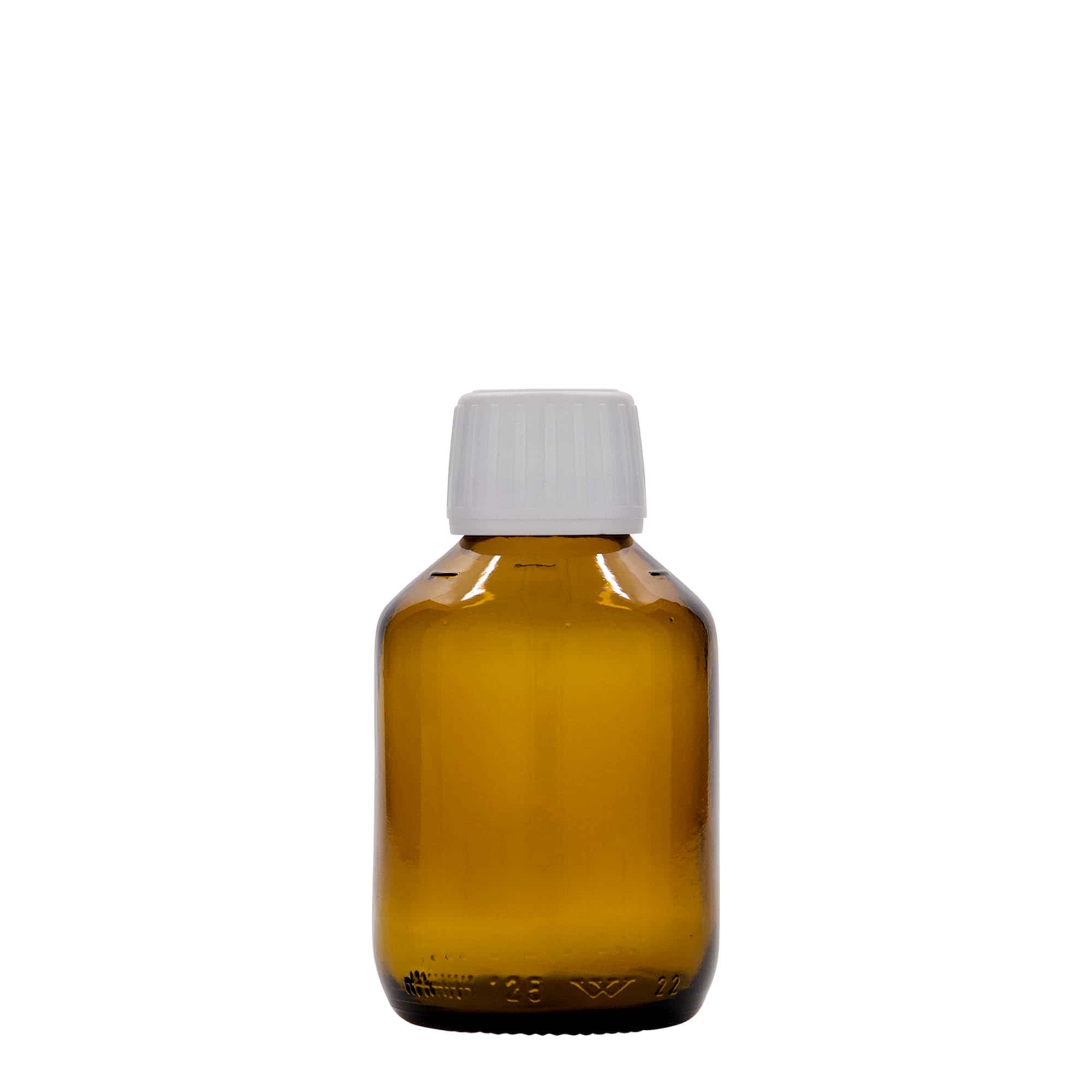 125 ml medicijnfles, bruin, glas, opening: PP 28