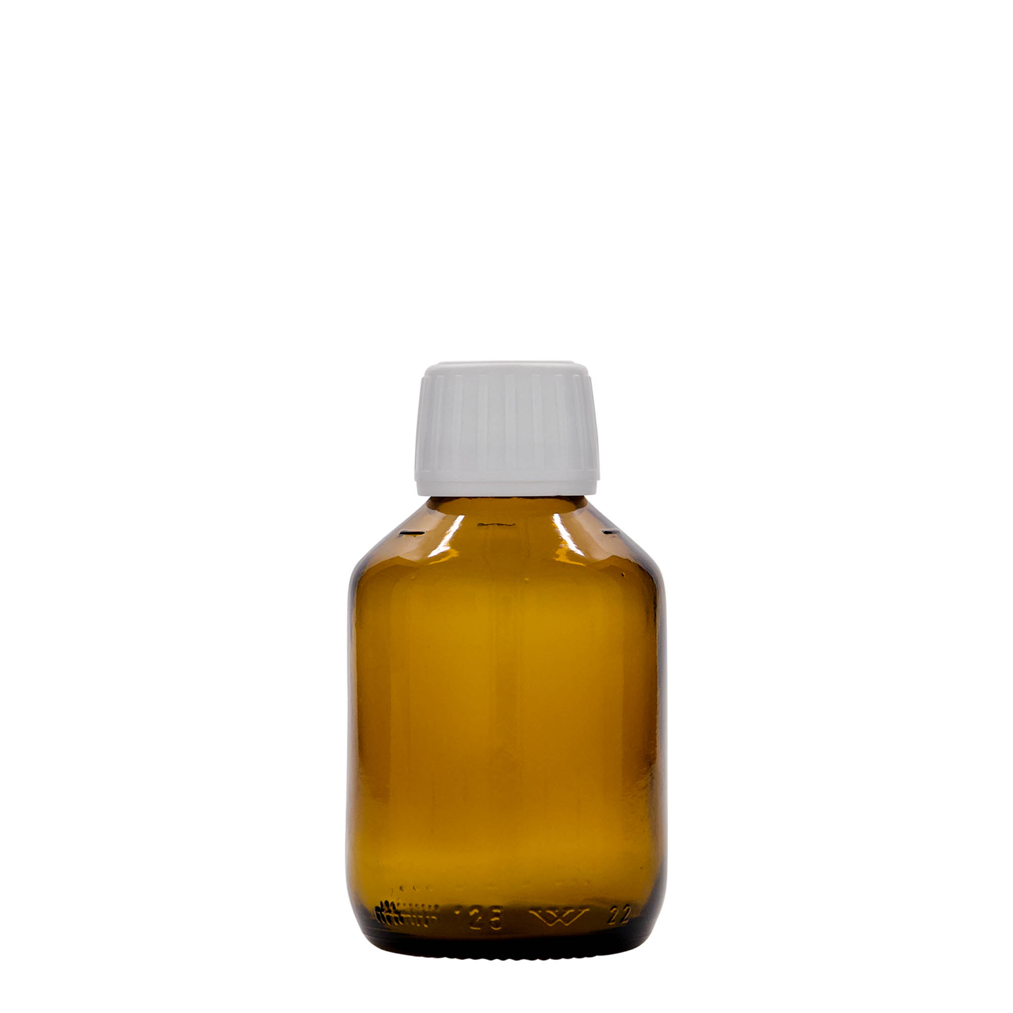 125 ml medicijnfles, bruin, glas, opening: PP 28