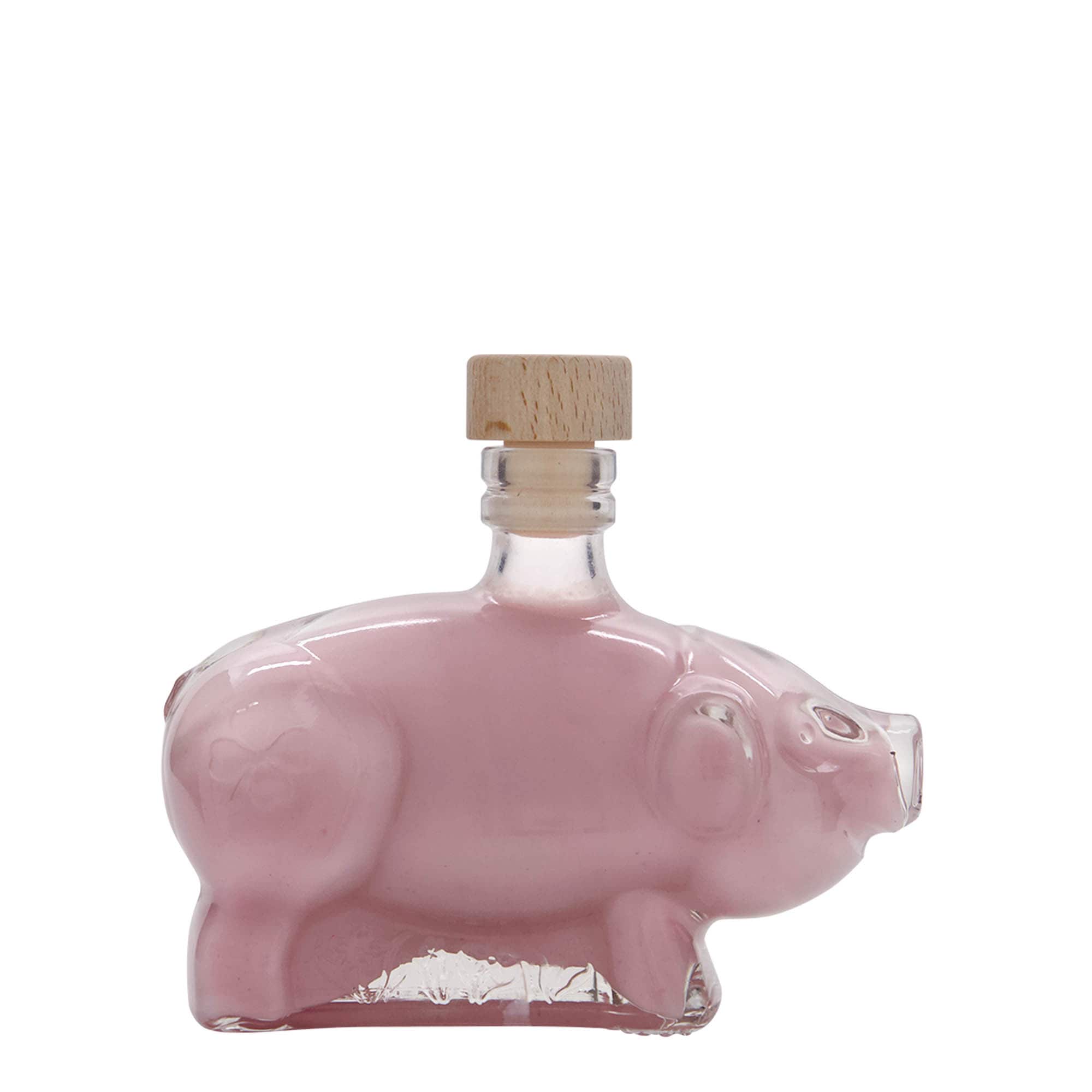 200 ml glazen fles 'Geluksvarkentje', opening: kurk