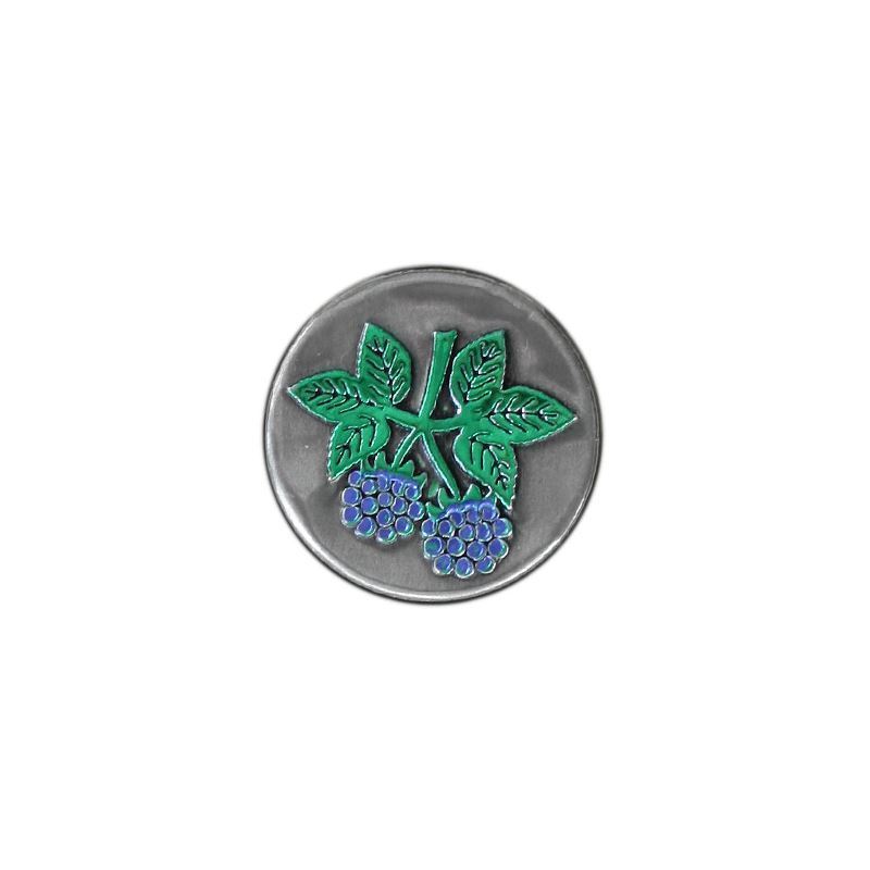 Tinlabel 'Bramen', rond, metaal, zilver Tinlabel 'Bramen', rond, metaal, zilver