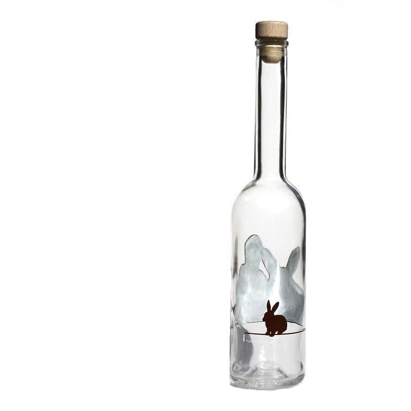 500 ml glazen fles 'Opera', motief: konijn, opening: kurk