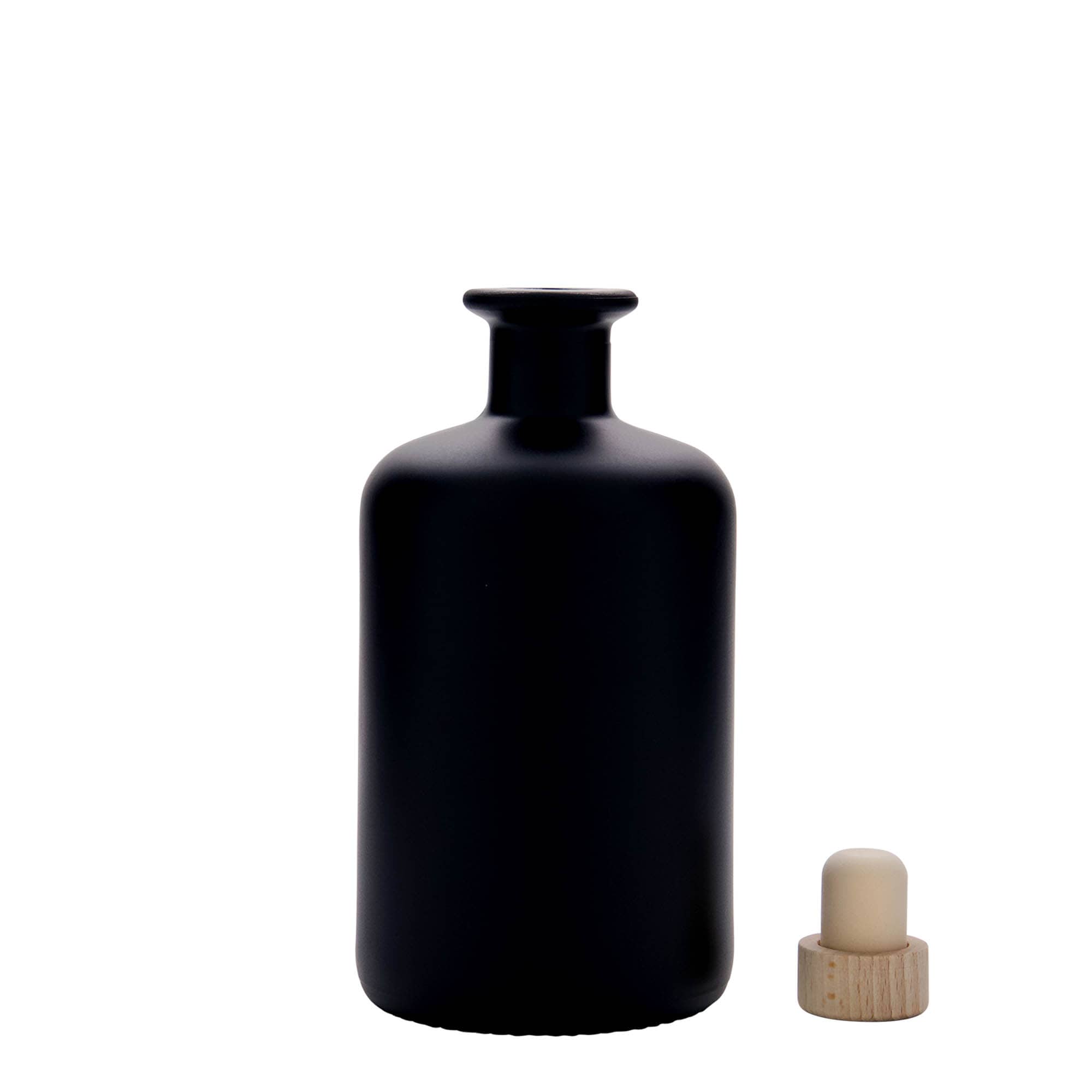 500 ml glazen apothekersfles, zwart, opening: kurk