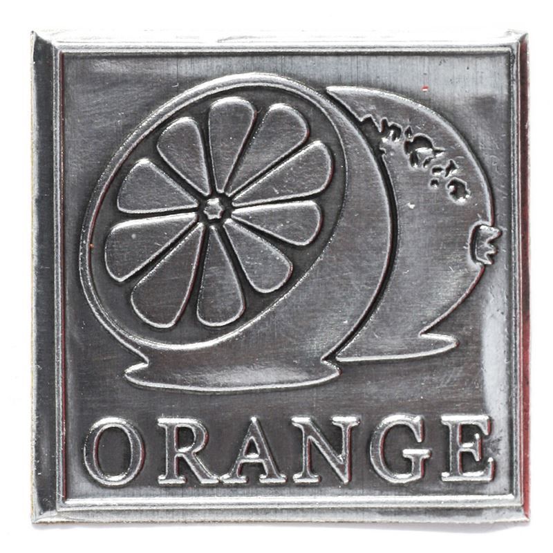 Bliketiket 'Orange', vierkant, metaal, zilver Bliketiket 'Orange', vierkant, metaal, zilver