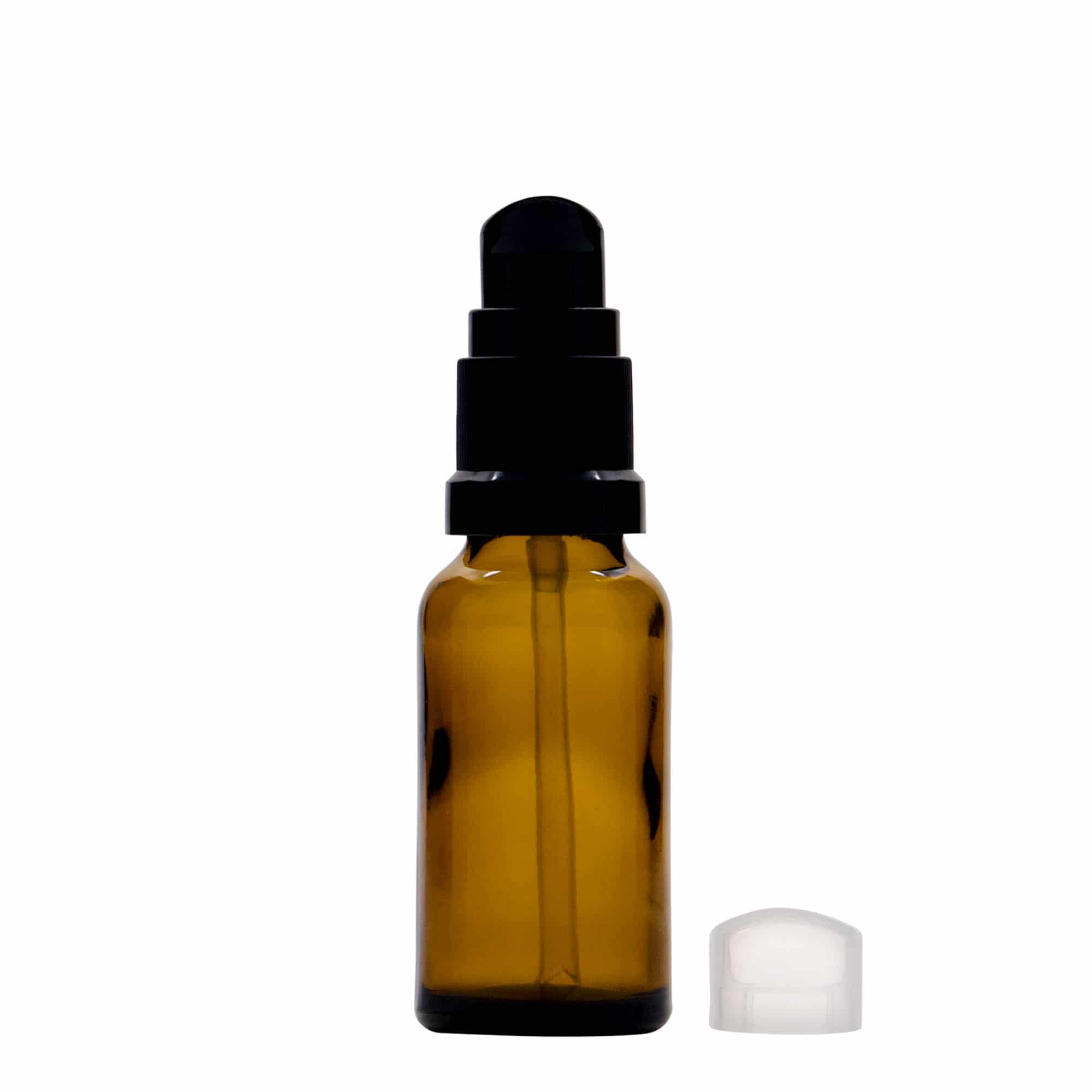 20 ml medicijnflesje met lotionpomp, glas, bruin, opening: DIN 18