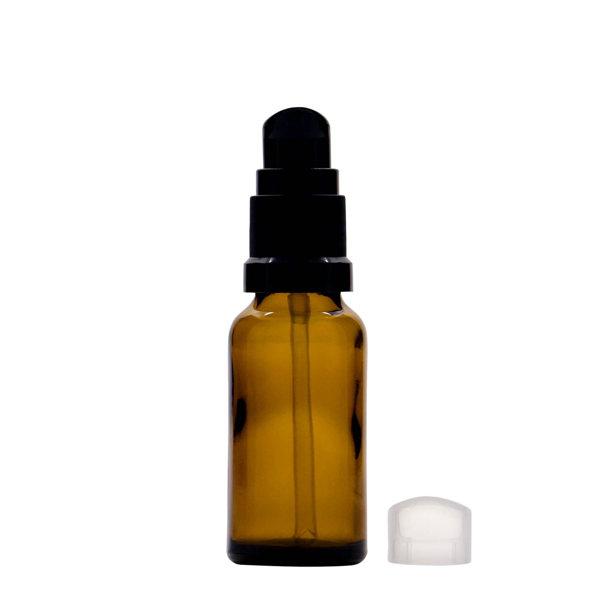 20 ml medicijnflesje met lotionpomp, glas, bruin, opening: DIN 18