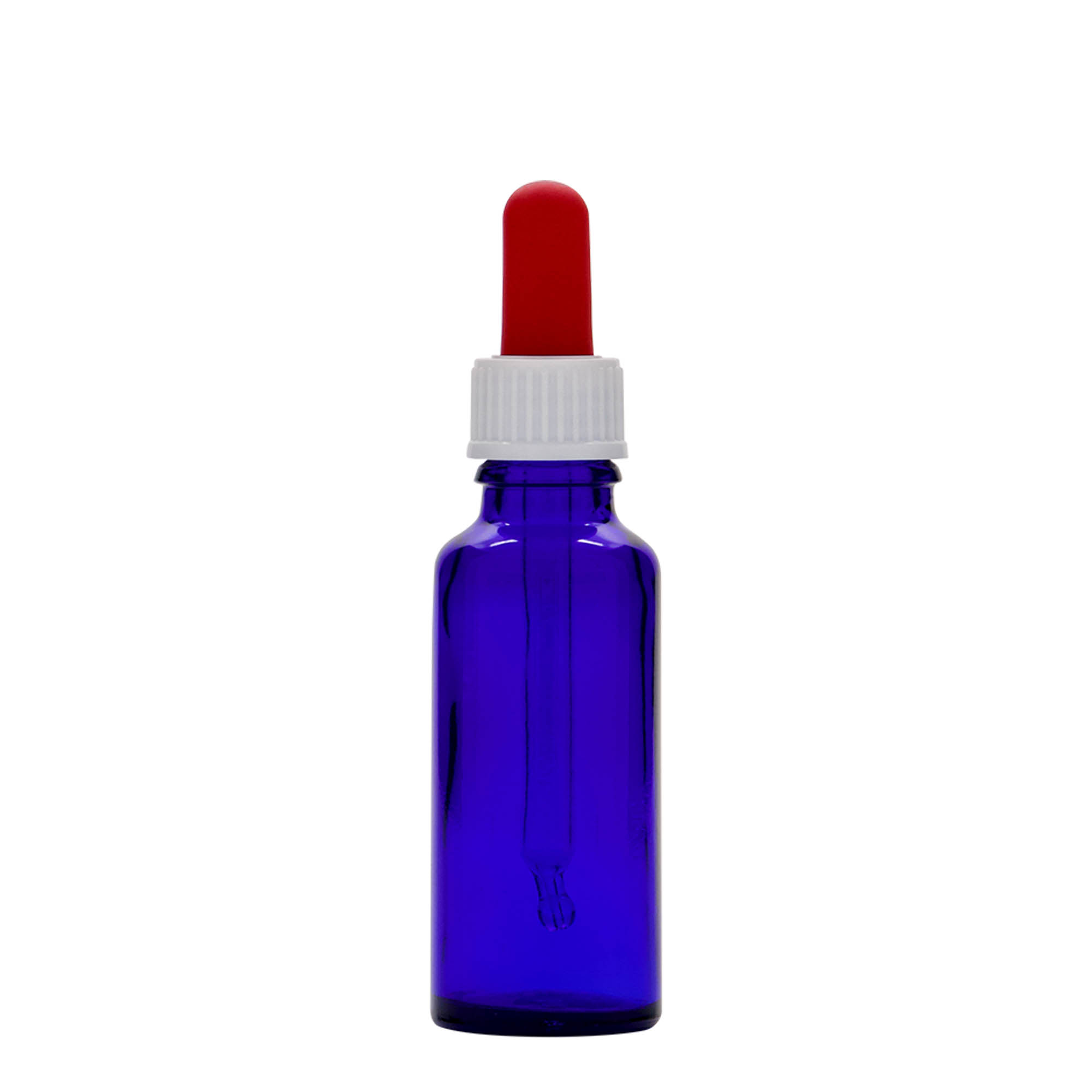 30 ml pipetflesje medicijn, glas, koningsblauw-rood, monding: DIN 18