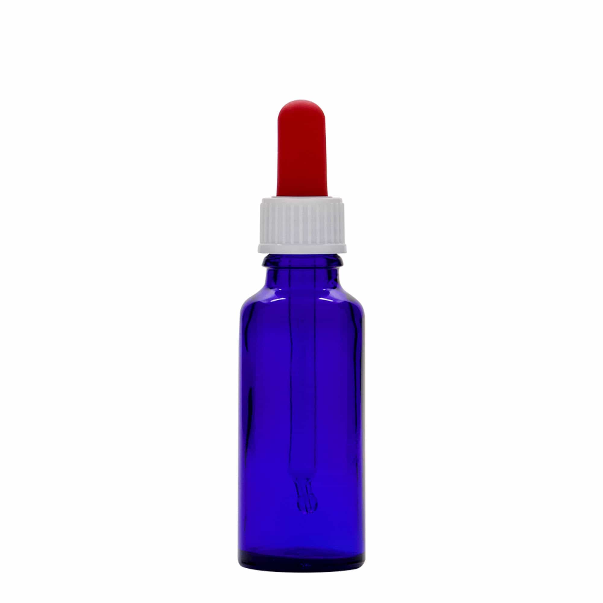 30 ml pipetflesje medicijn, glas, koningsblauw-rood, monding: DIN 18