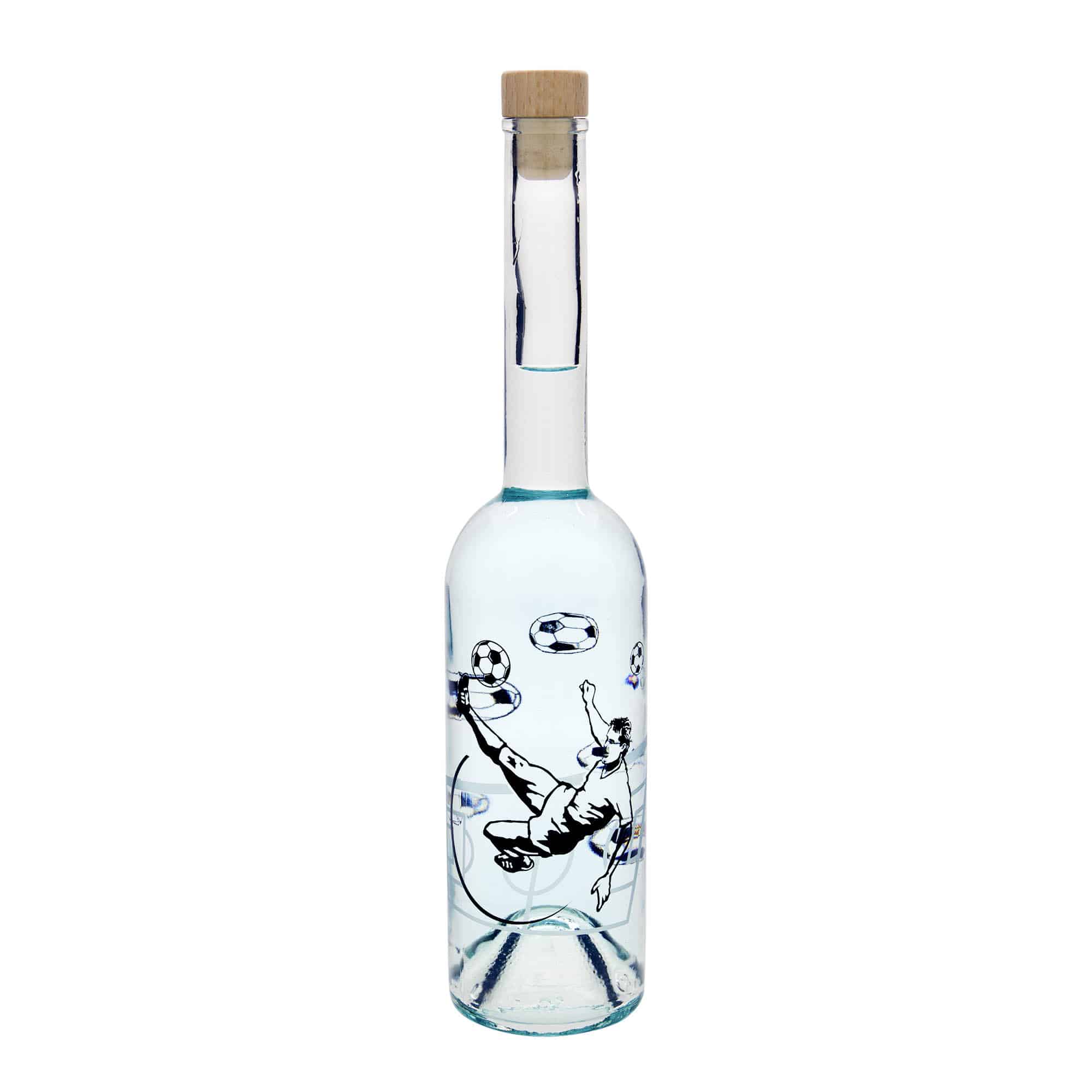 500 ml glazen fles 'Opera', motief: voetballer, hals: kurk