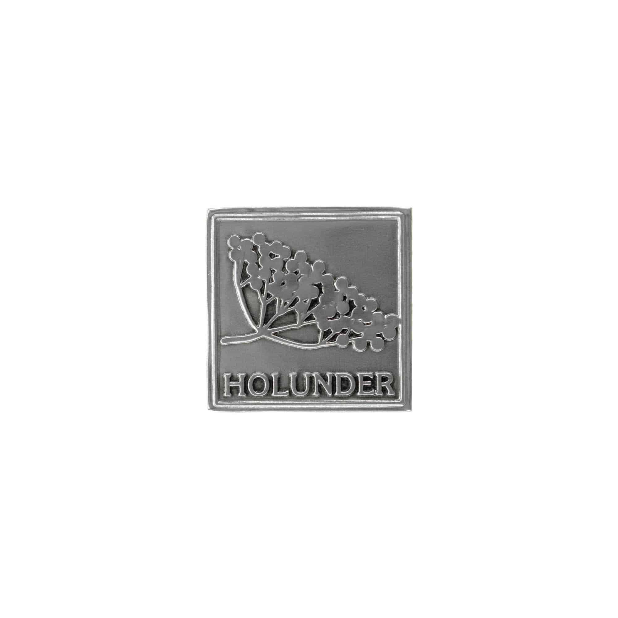 Blikken etiket 'Holunder', vierkant, metaal, zilver